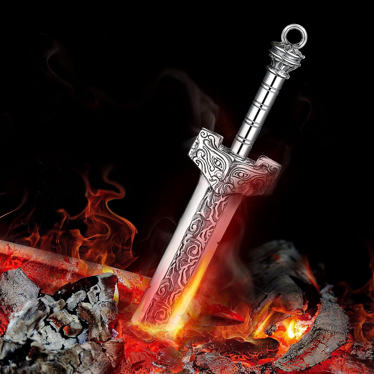 Men's Broken Sword Necklace Stainless Steel Dragon Knight Sword Pendant Jewelry for Men and Women with 24 Inches Chain - Image 2