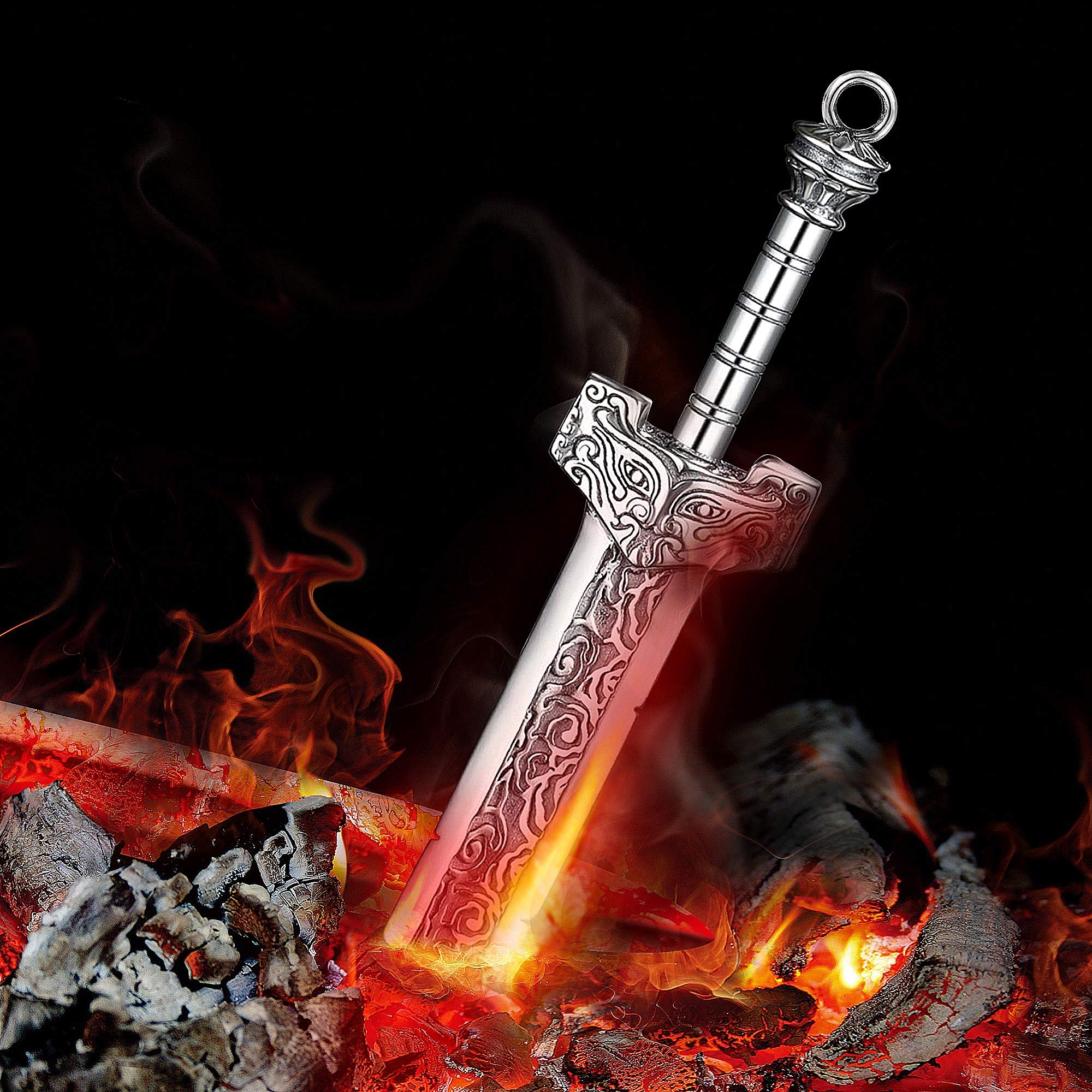 Collar de espada rota para hombre, de acero inoxidable, collar de espada de caballero para hombres y mujeres, diseño de nube de dragón, joyería con cadena de 24 pulgadas, Metal 2