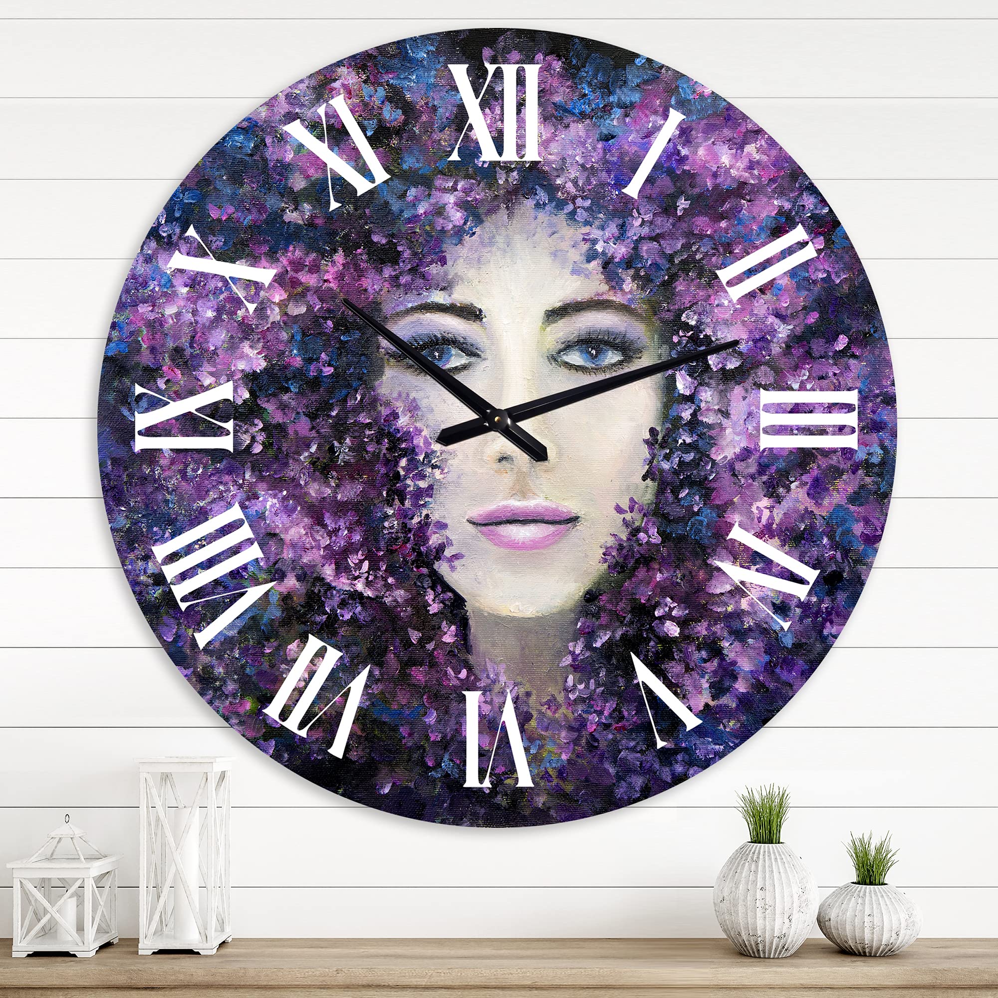 Grande horloge murale moderne portrait abstrait art fractal luxe