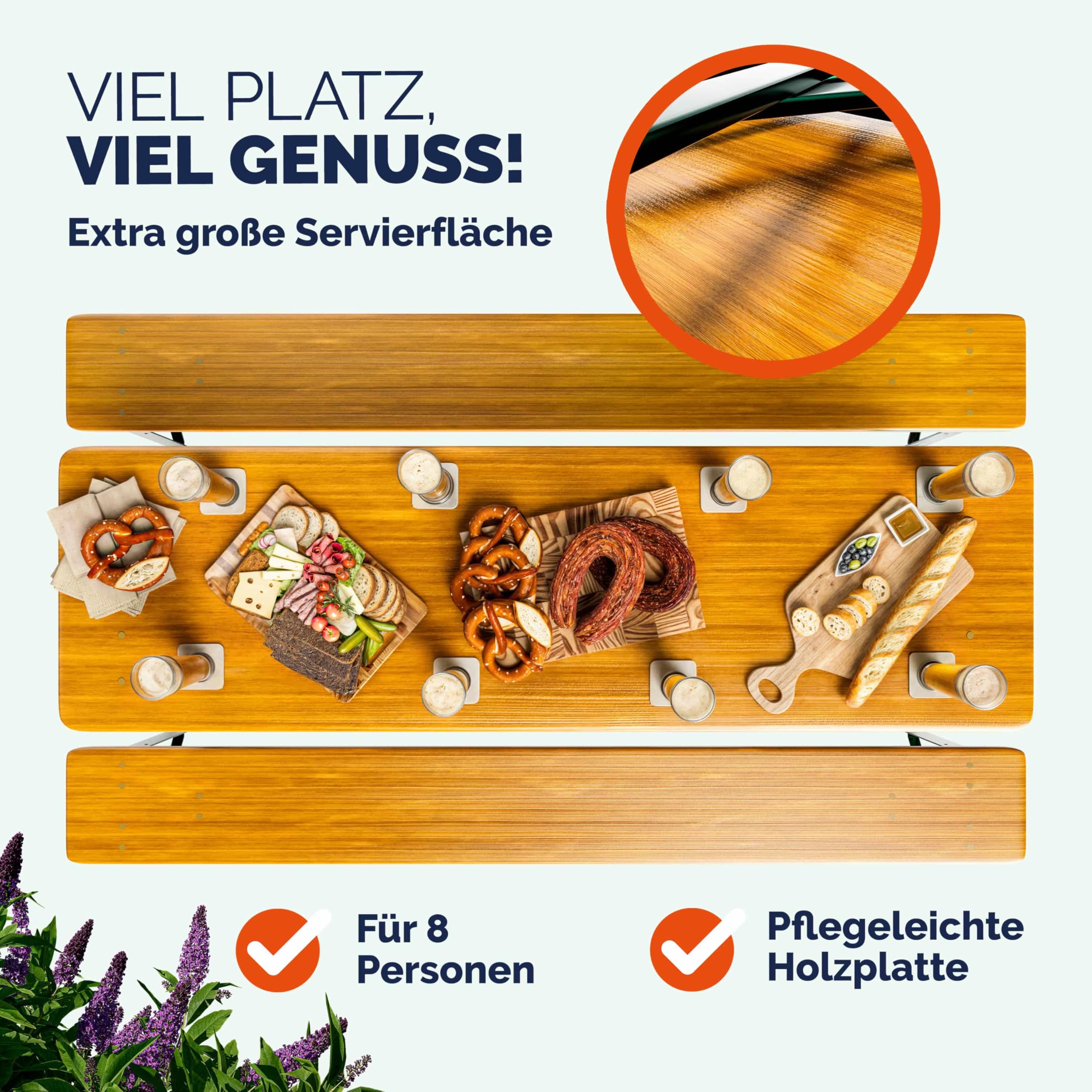 Casaria® Bierzeltgarnitur 170cm Klappbar Stabil 3 Teilig 2X Bierbank 1x Breiter Tisch Holz Biertischgarnitur Festzeltgarnitur Biergarten Biergarnitur