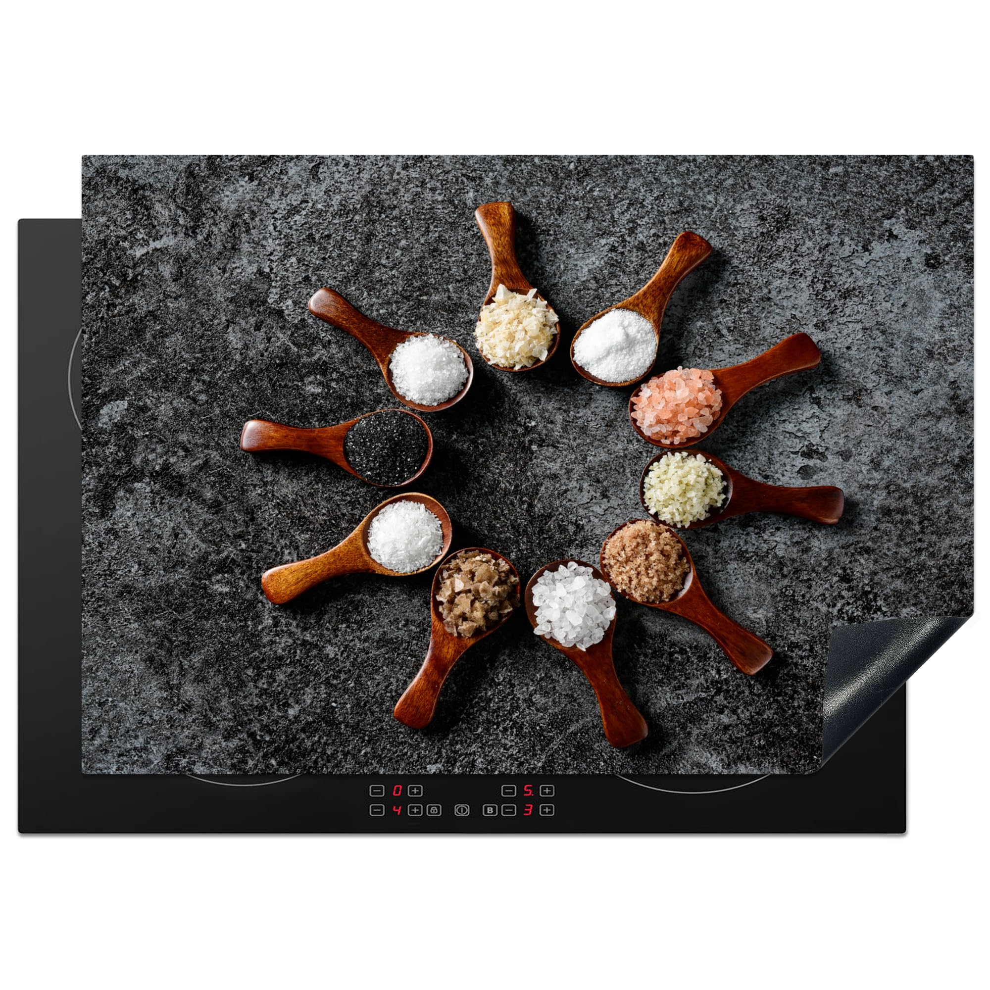 KitchenYeah© Induction Hob Cover Protector Mat 20.5"x29.5" / 75x52 cm Kitchen Universal Ceramic Covers for Electric Cookers Vinyl Spoon - Herbs - Spices - Kitchen - Industrial — image 1