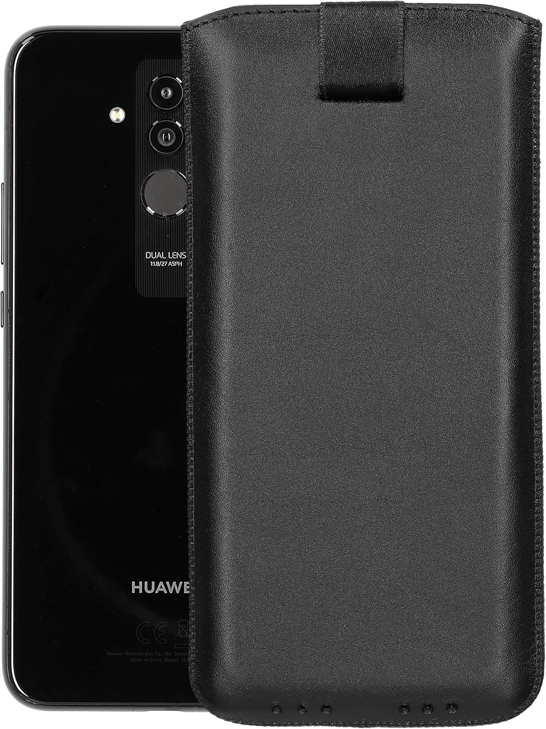 mumbi Genuine Leather Case Compatible with Huawei Mate 20 Lite with Pull-Out Tab Tab Black