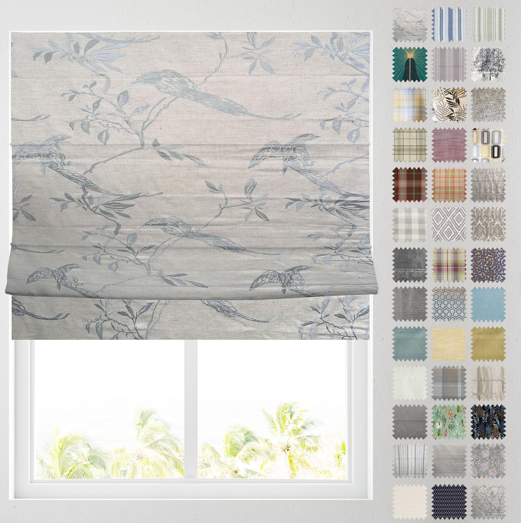 Barnes Blinds - Patterned Roman Blinds, Fully Lined, Custom Sizing Available - Durable Fittings Easy Fit (Duck Egg Birds 153cm)
