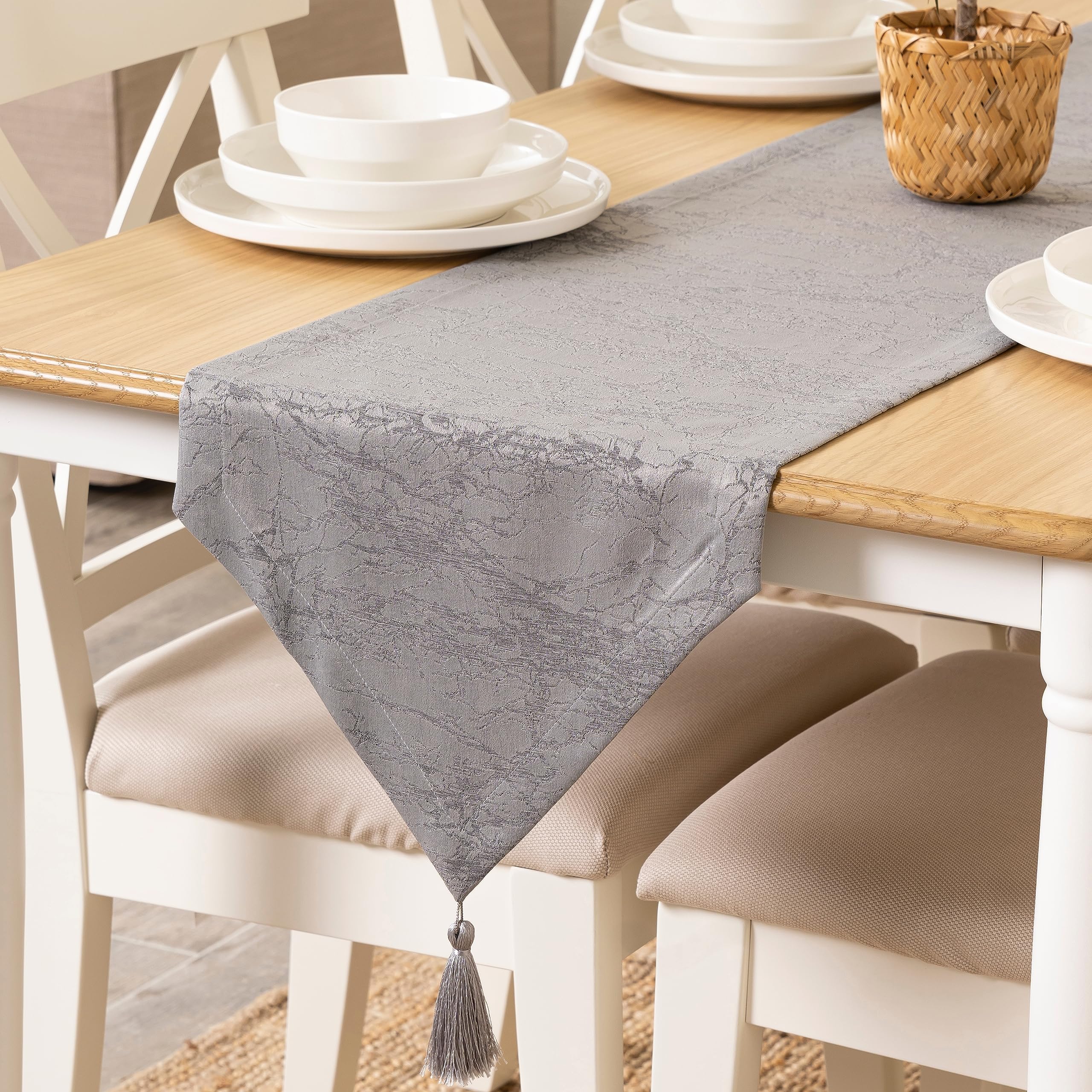 TOSHE Table Runner 14x120 inch Decorative Kitchen Runner Wedding Indoor and Outdoor Table Runner Modern Table Runner (Grey, 14 x 120)
