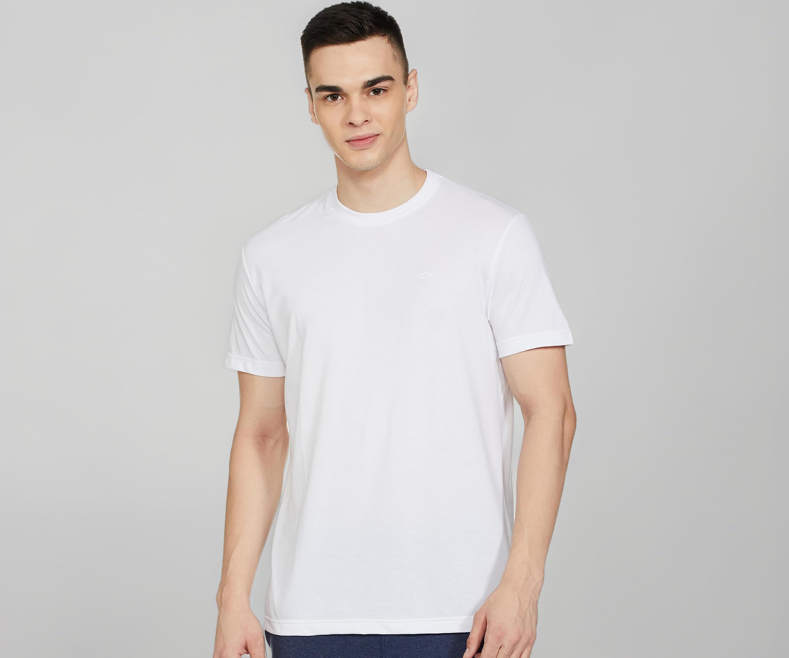 Men's Cotton Regular Fit Half Sleeves Crew Neck Solid Lounge T-Shirt