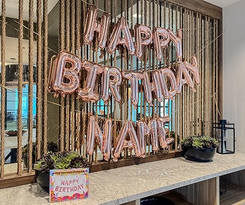 Miniatura 4 de Globo de feliz cumpleaños de oro rosa con nombre personalizado de 16 pulgadas, letras de globos de feliz cumpleaños con juego de letras A-Z y letras