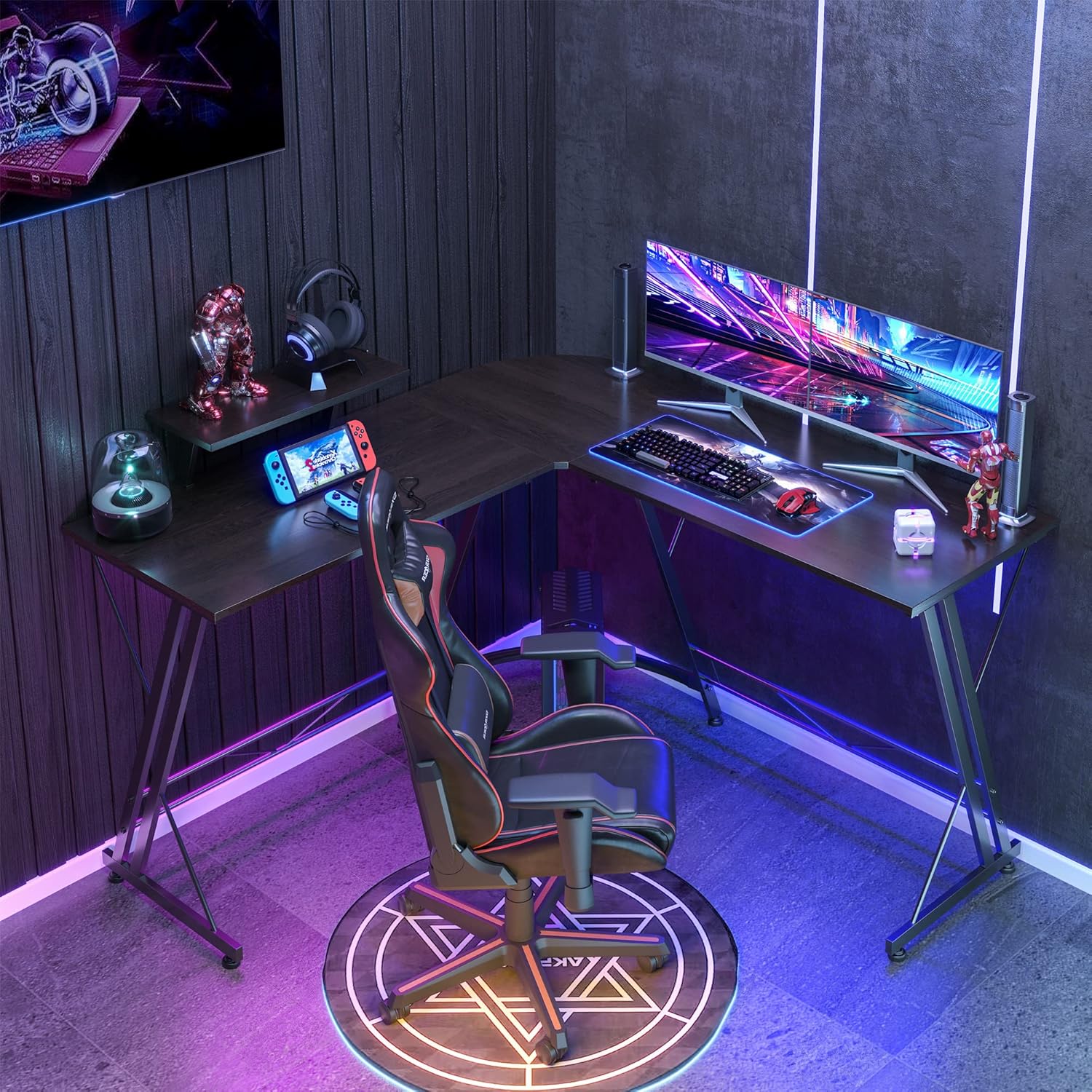 Somdot L Shaped Computer Home Office Corner Desk for Multiple Screens and Monitors with Removable Stand, Easy Assembly, Black Walnut