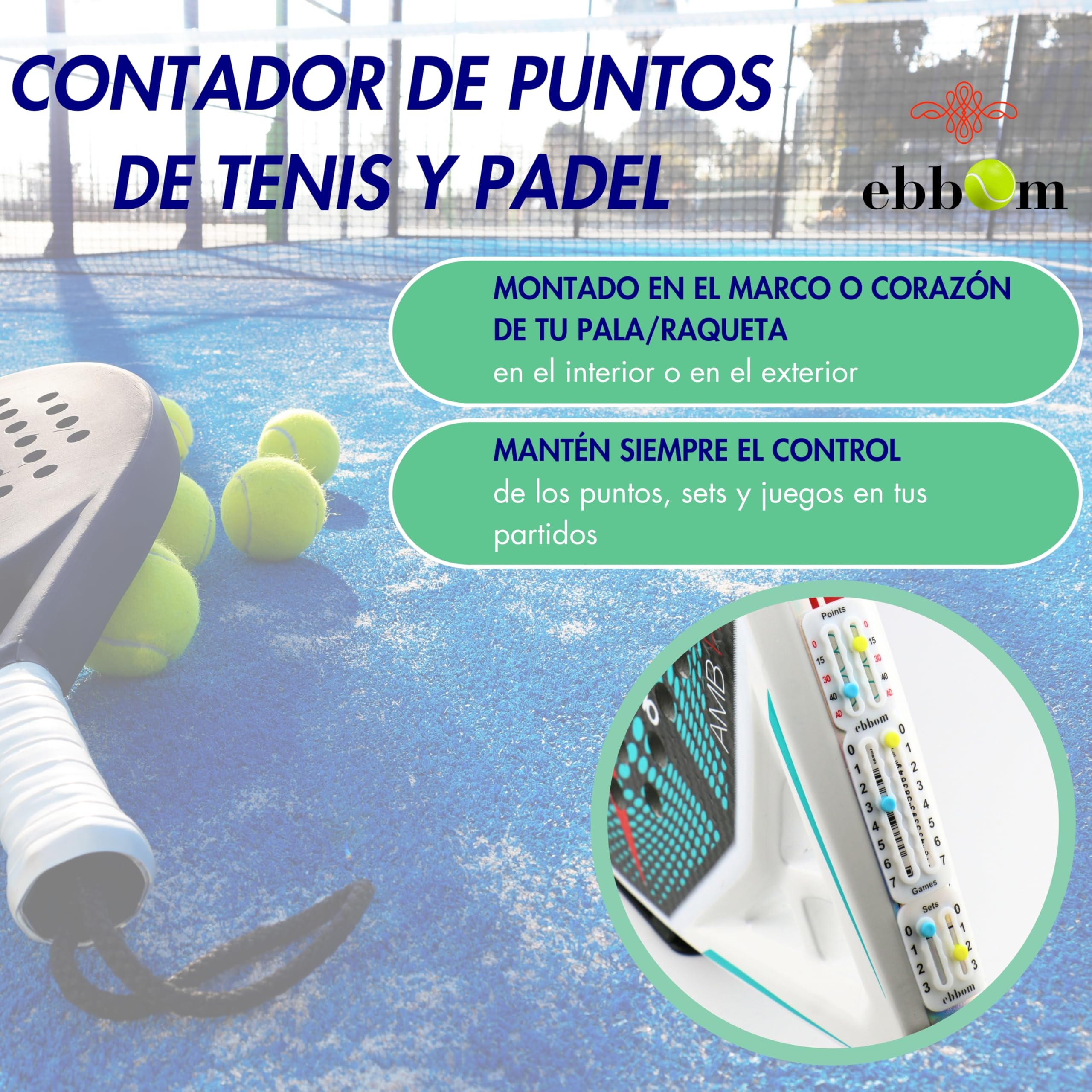 Segnapunti Padel e Tennis Ultralight con Adesivo 3M - Include 2 Overgrip B/N e 1 Pulitore – Adattabile a Tutte Le Racchette e Padel – Accessori Padel - Contatore Punti Padel