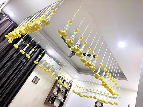 Miniatura 3 de Cuerdas artificiales de Rajnigandha (Tuberosa) y caléndula agrupada (Genda) para decoración de aproximadamente 2.33 pies – Paquete de 6 cuerdas