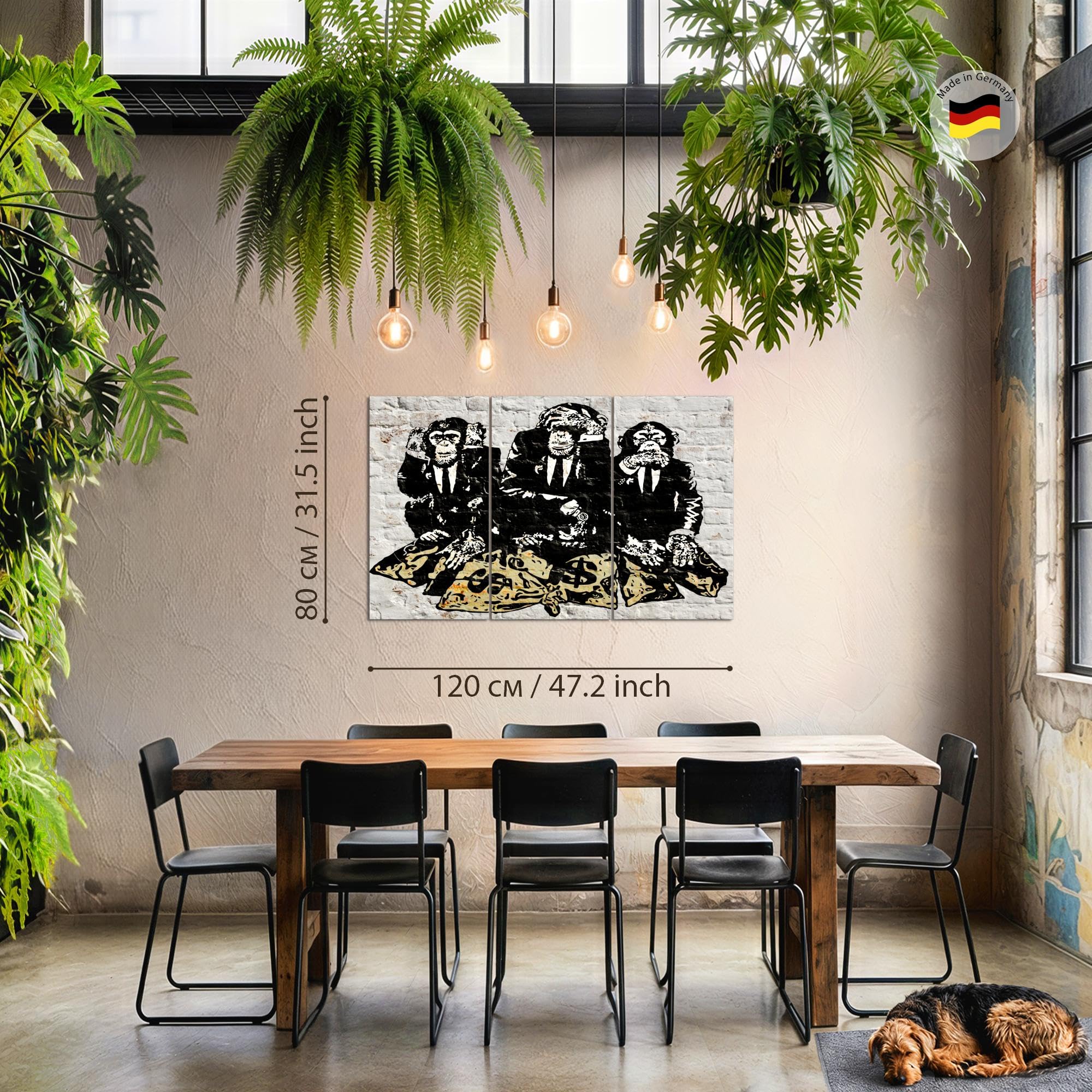 Runa Art Trois Singes Peinture Tableau Salon XXL Gris Graffiti 120 x 80 cm 3 Parties Decoration Murale 303431a
