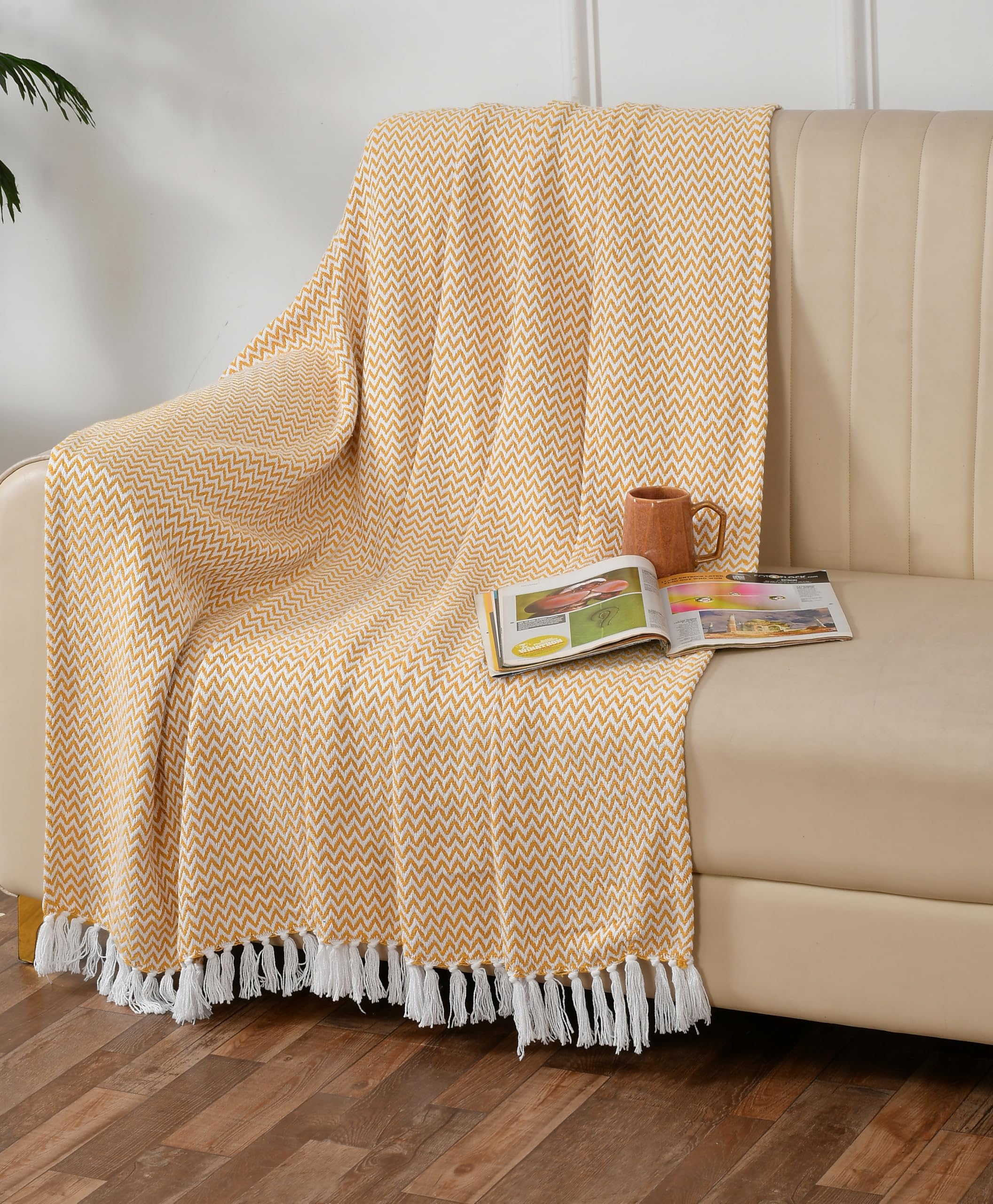 SASHAA WORLD Striped Throw Blanket - Green & Ivory -6