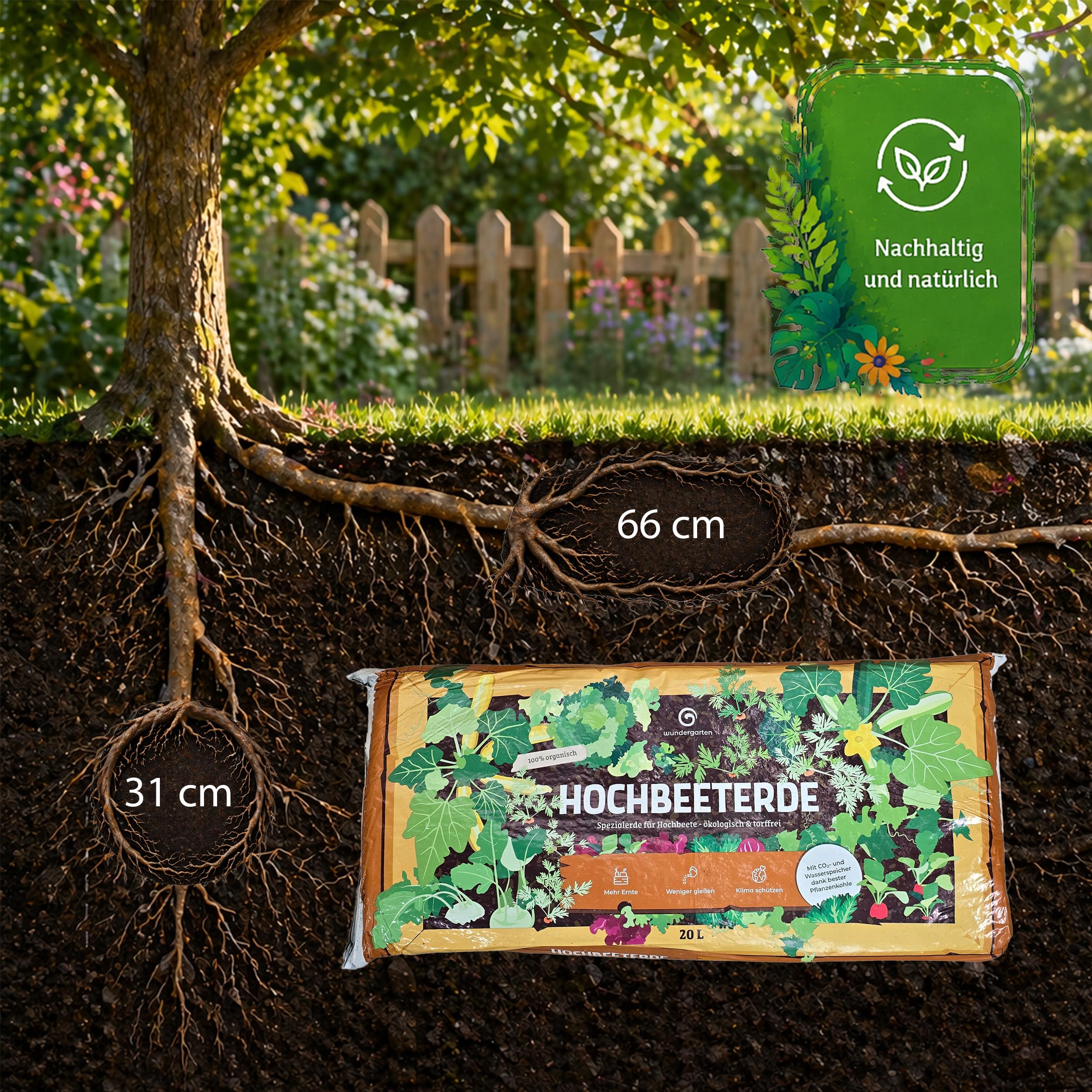 9X 20L Bio Hochbeeterde torffrei – Mit Pflanzenkohle – Wundergarten – Erde für Gemüse, Kräuter & Hochbeet – Weniger Gießen & Düngen