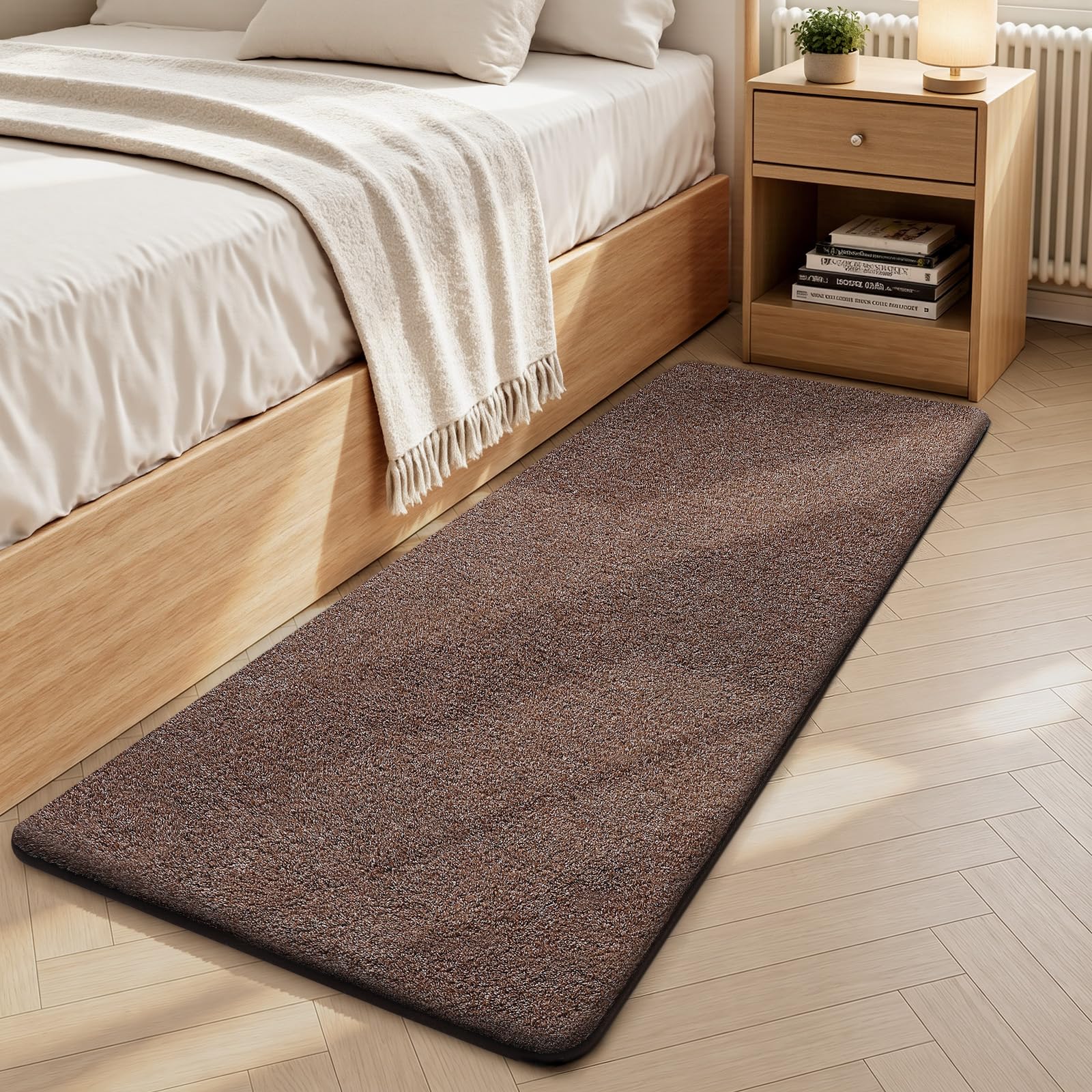 Sour Lemon Modern Rugs Living Room, Soft Shaggy Non-Slip Runner Rug for Bedroom, Fluffy Washable Short Pile Floor Carpets, Bedside Rugs for Kids Room Entryway Hallway, 80x150cm, Coffee-White