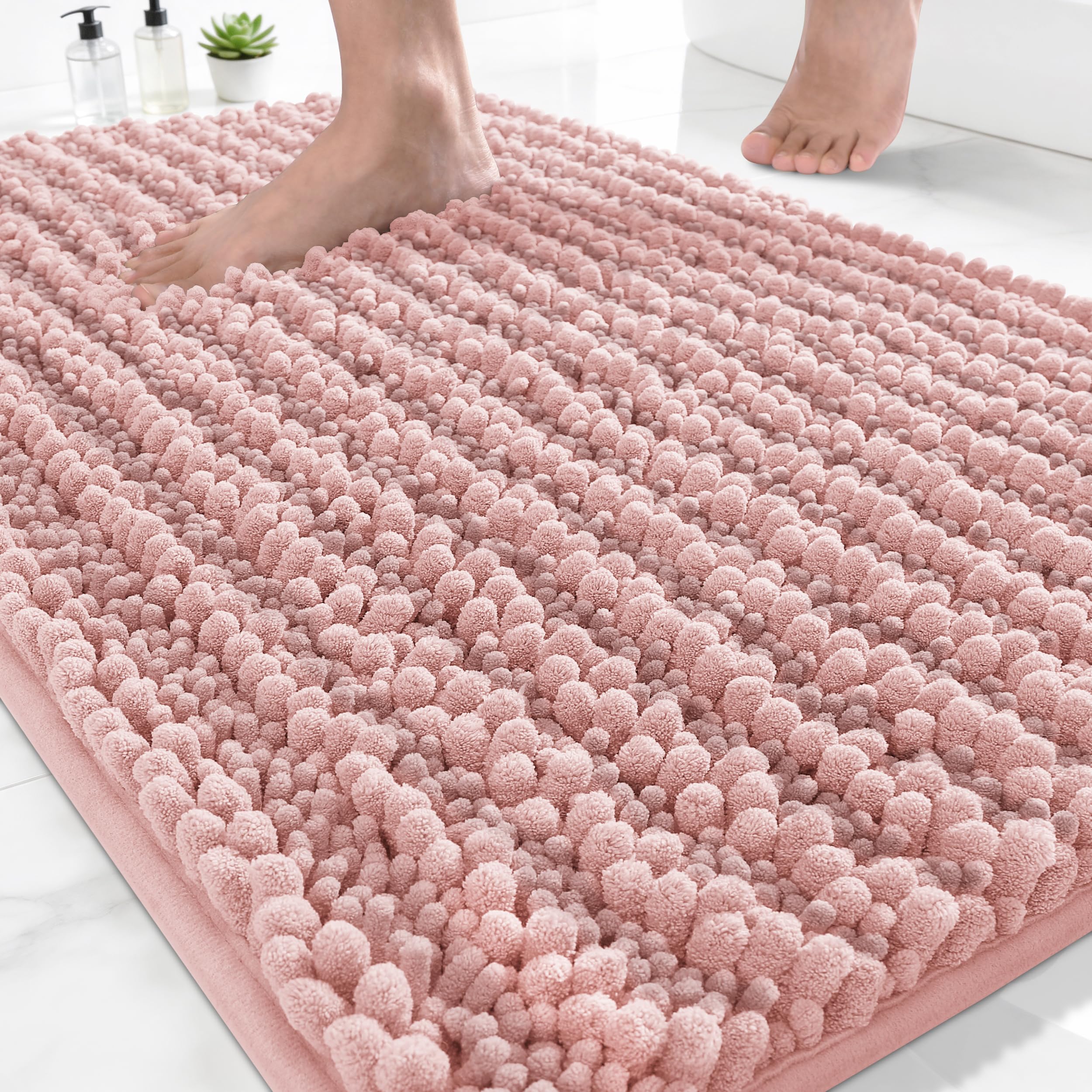 Yimobra Chenille Luxury Bathroom Rug Mat 24X17, Extra Soft & Absorbent Bath Rugs, Non-Slip Plush Shaggy Carpet, Machine Wash Dry, Mats For Floor, Tub And Shower, Light Pink, Rectangular-image-36