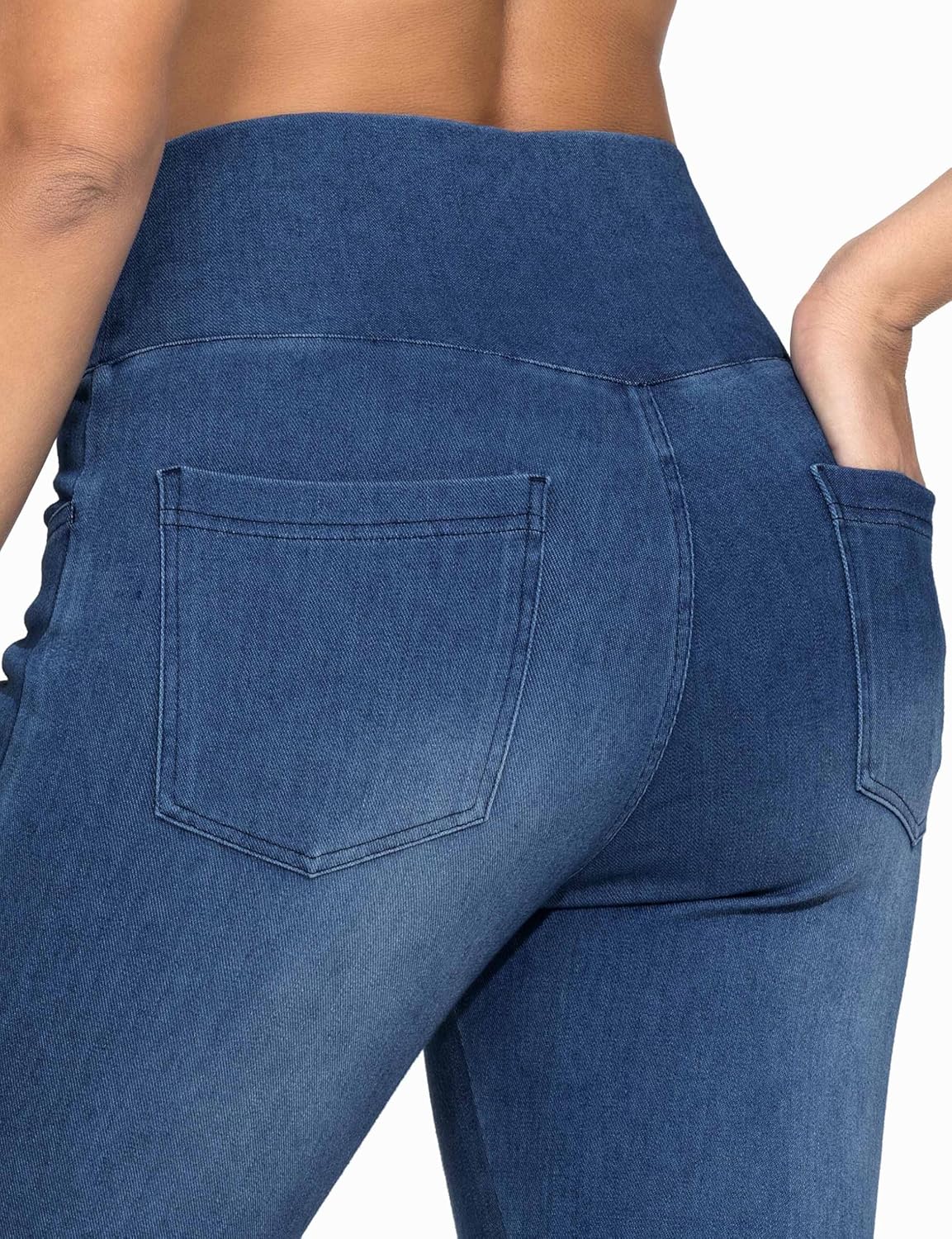 THE GYM PEOPLE Women's V Cross Denim Jegging Pants High Waisted Stretchy Skinny Jean Leggings with Pockets - Image 5