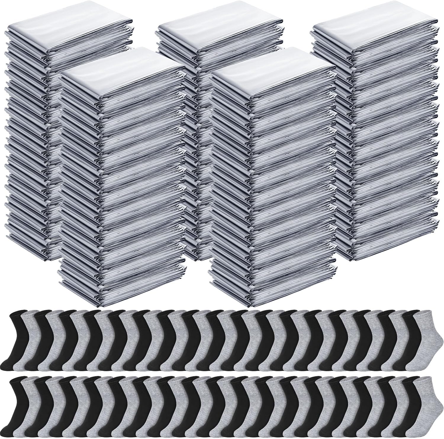 200-Pc Homeless Care Package: 100 Thermal Blankets & Socks for Winter