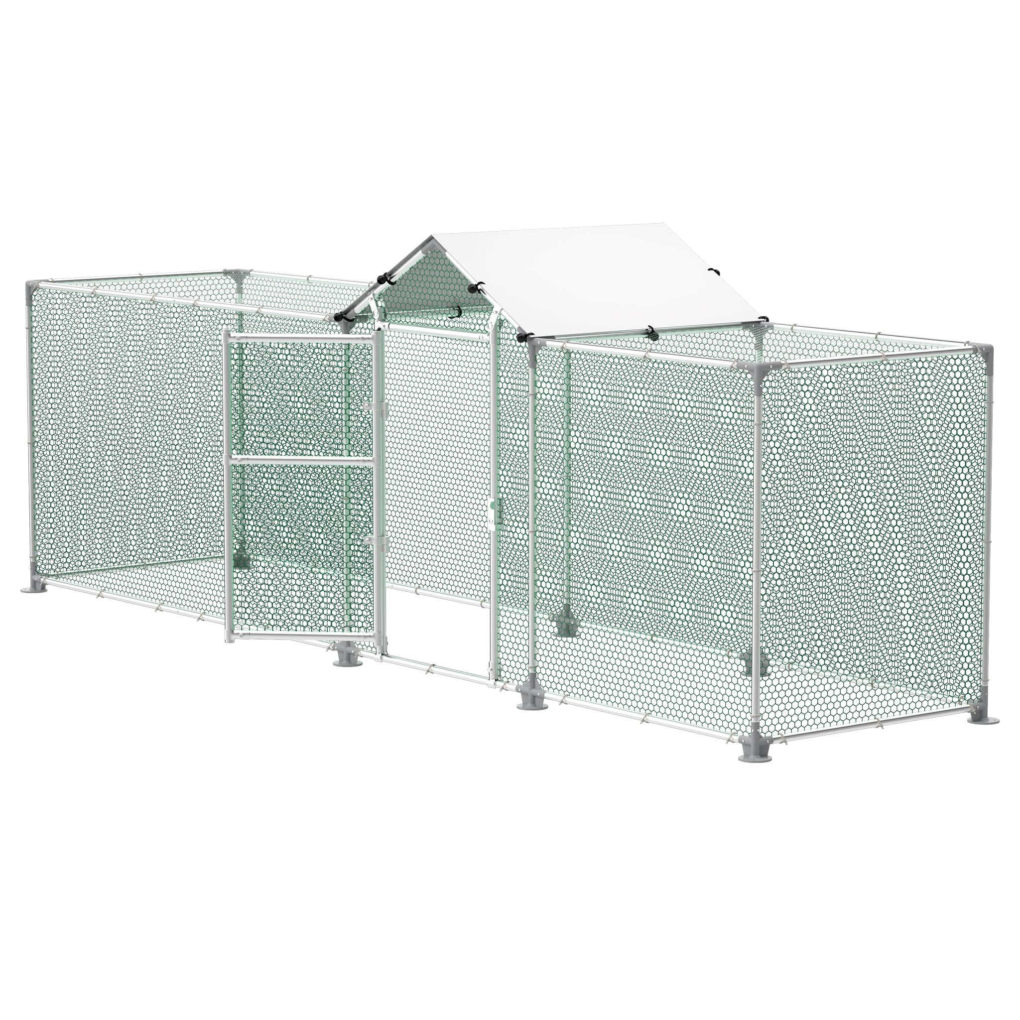 LZQ Poulailler 4 x 1 x 1,5 m, enclos d'extérieur résistant à l'hiver avec cadre en acier galvanisé, toit de protection solaire, porte et loquet pour poules, canards, lapins et petits animaux