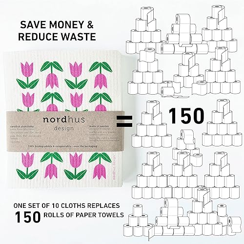 Miniatura 3 de Nordhus Design Paños de cocina suecos para cocina, 10 trapos, fabricados en Suecia, paños de cocina de algodón de celulosa reutilizables y lavables