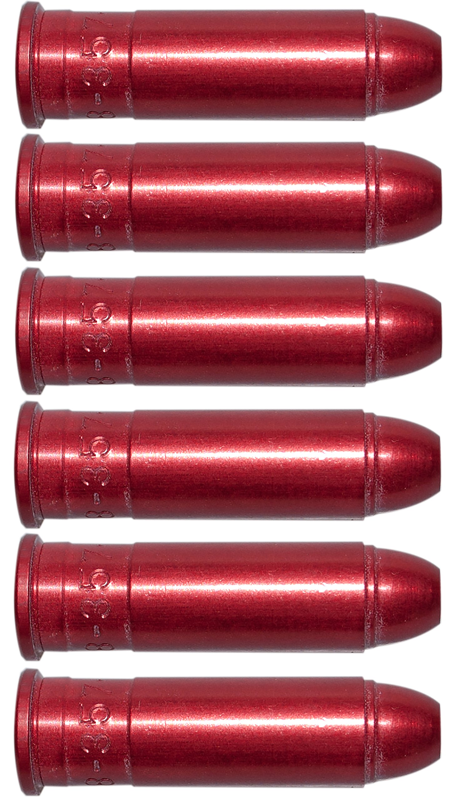 Pufferpatronen 357 Magnum / 38 Special Aluminium Rot (6 Stück) | Eloxierte Exerzierpatronen für Trockentraining, Funktionsprüfung & Ladeübung, integrierte Dämpfungskappe zur Mechanikschonung