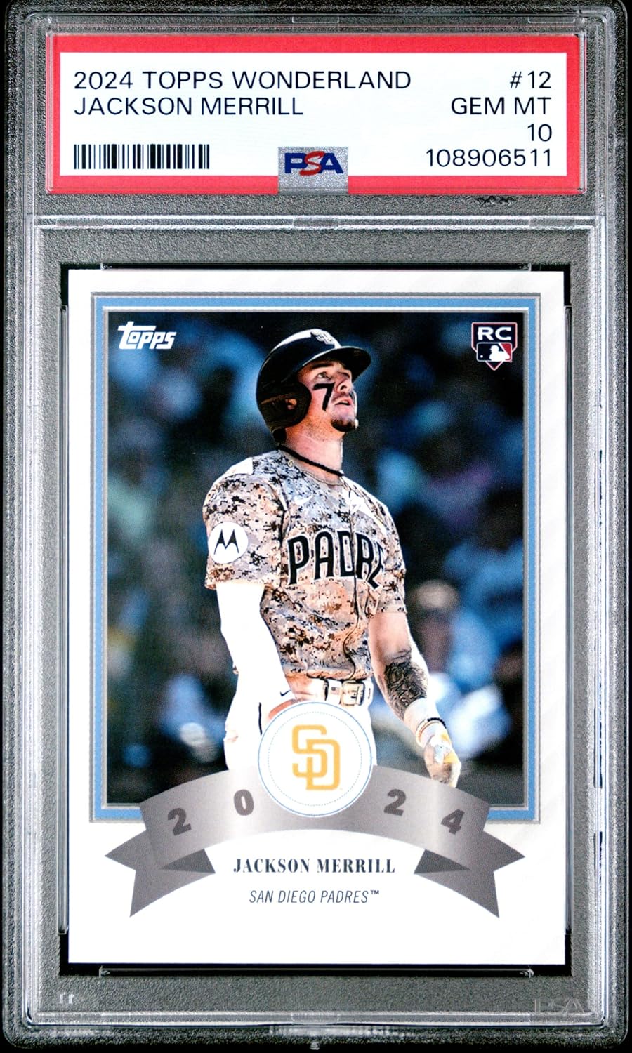Graded 2024 Topps Wonderland Jackson Merrill #12 Rookie RC Baseball Card PSA 10 Gem Mint