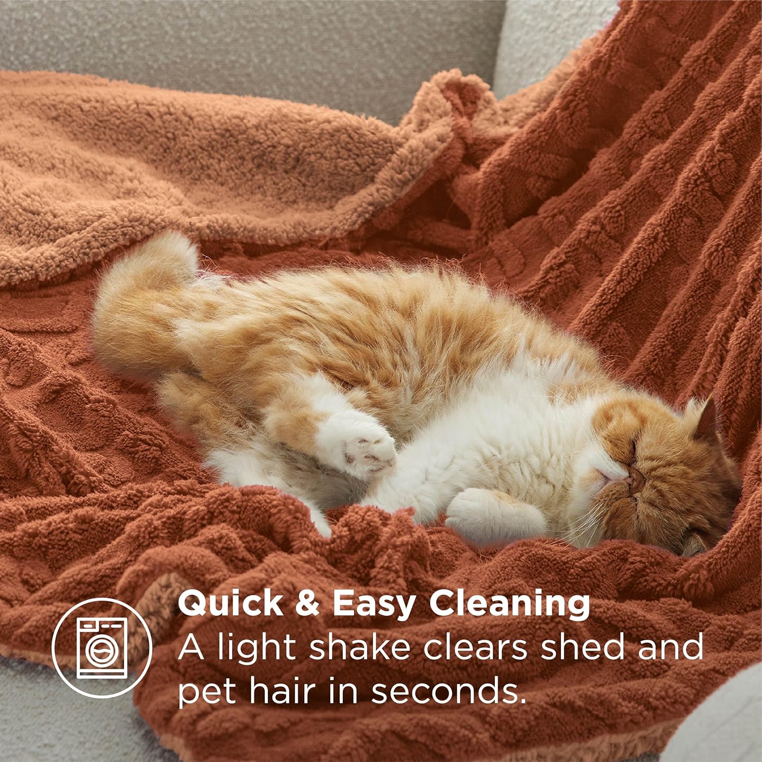 Bedsure Gentlesoft Sherpa Fleece Throw Blanket for Couch - Fluffy & Cozy Cable Jacquard Tufted Throw for Women Gift, Thick and Warm Christmas Blanket for Winter, Orange, 50x60 Inches