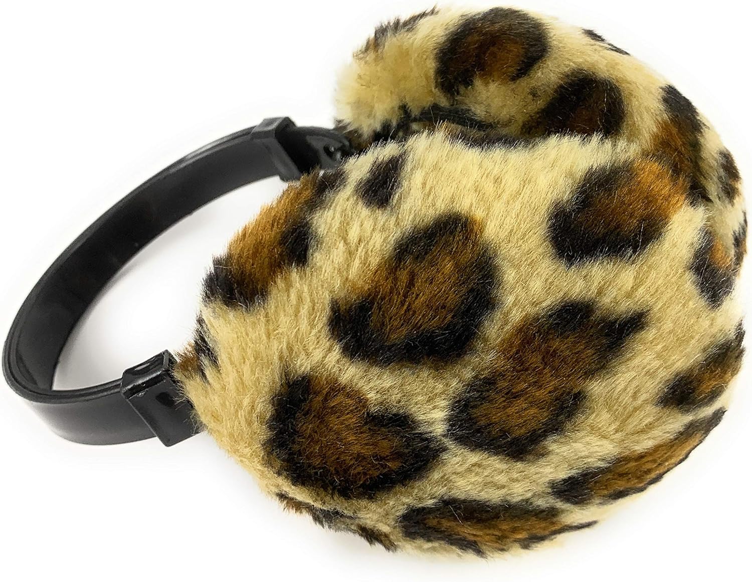 Brown Black cheetah leopard print faux fur furry ear muffs warmers fold