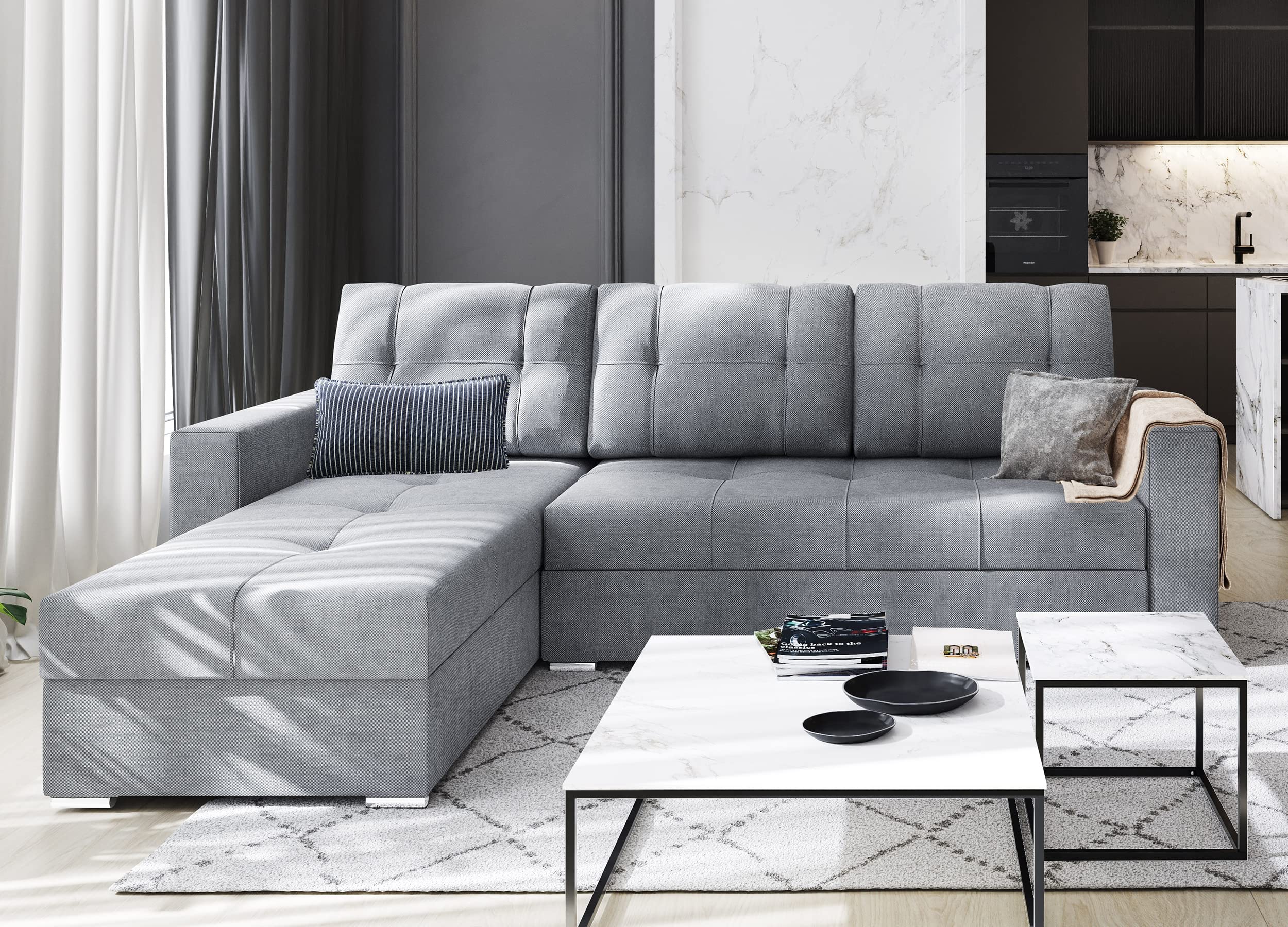 Buy Corner Sofa Bed With Storage High Back Cushions Padded L Shape