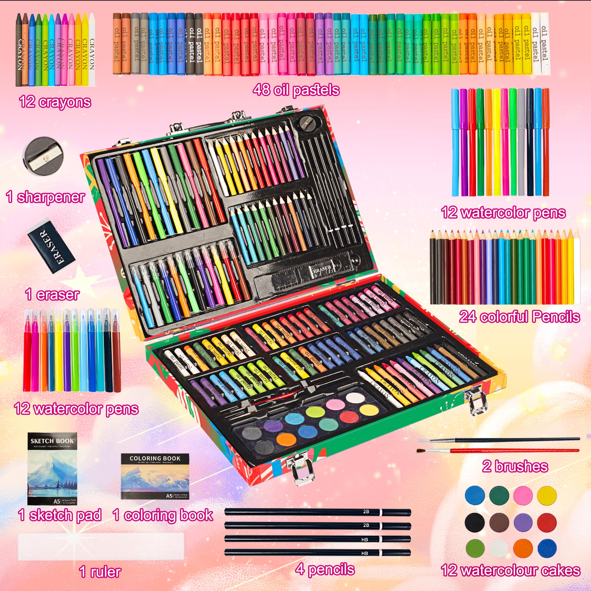 Amazon | KINSPORY お絵かきセット, 150点アートセット 水彩画 色鉛筆