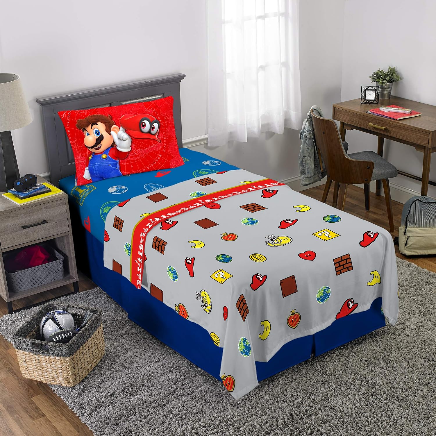 Franco Kids Bedding Super Soft Sheet Set, 3 Piece Twin Size, Mario Odyssey