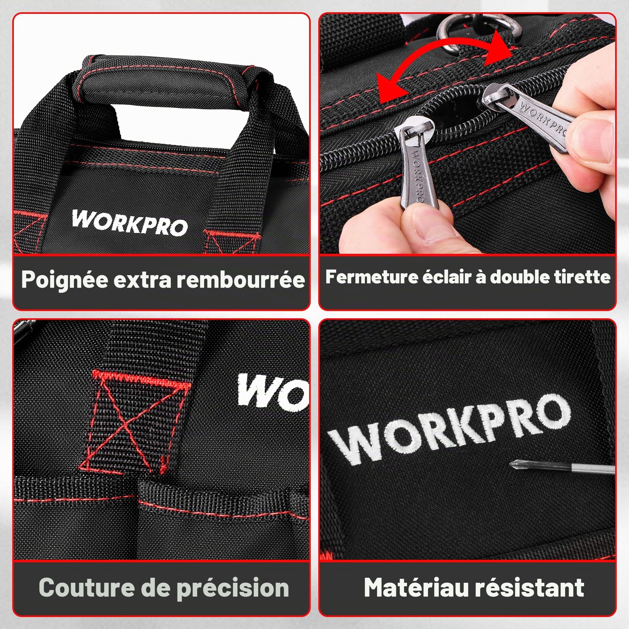 WORKPRO W136006AU - Sac à Outil avec Multi Poches et Grande Capacité Sac Porte-outils 35 cm