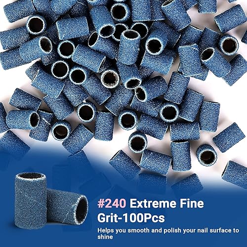 Miniatura 229 de MelodySusie 100 unidades de brocas de uñas, bandas de lijado para taladro de uñas, 120 bandas de lijado de lima de uñas de grano medio para uñas