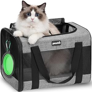 Pecute Cat Carrier Handbag, Portable Pet Carrier with Foldable Bowl, Sturdy Dog Carrier with Breathable Mesh,Suitable for Both Long and Short Trips, Used for Cats and Puppies (XL,Grey)