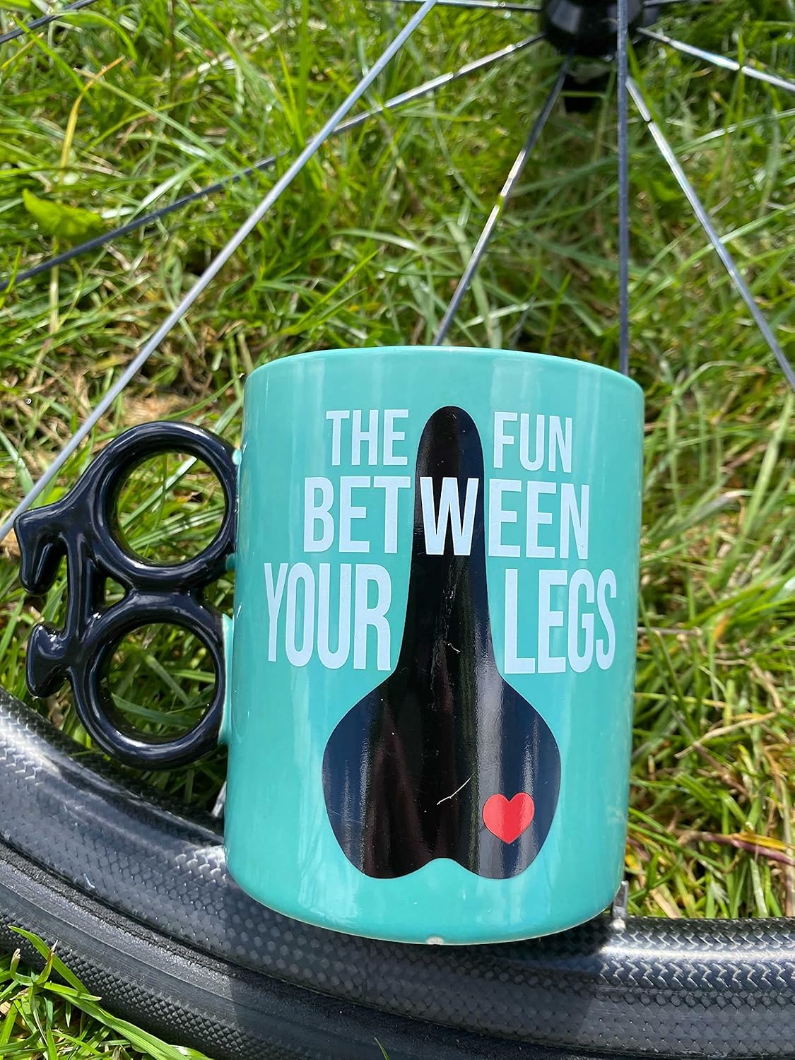 🔥 Crazy Deals Boxer Gifts Fun Between Legs Bike Mug | Unique Cycle Shaped Handle | Funny Birthday Christmas Secret Santa Gift for Cyclists, Ceramic, 14 Ounces,