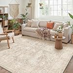 6x9 Zone lavable Rug pour salon Chambre Beige Neutre Vintage Tapis Low Pile Soft Thin Tapis Salon Détresse Non-dérapable Aspirateur Grand étage Rug Pour salle à manger Intérieur