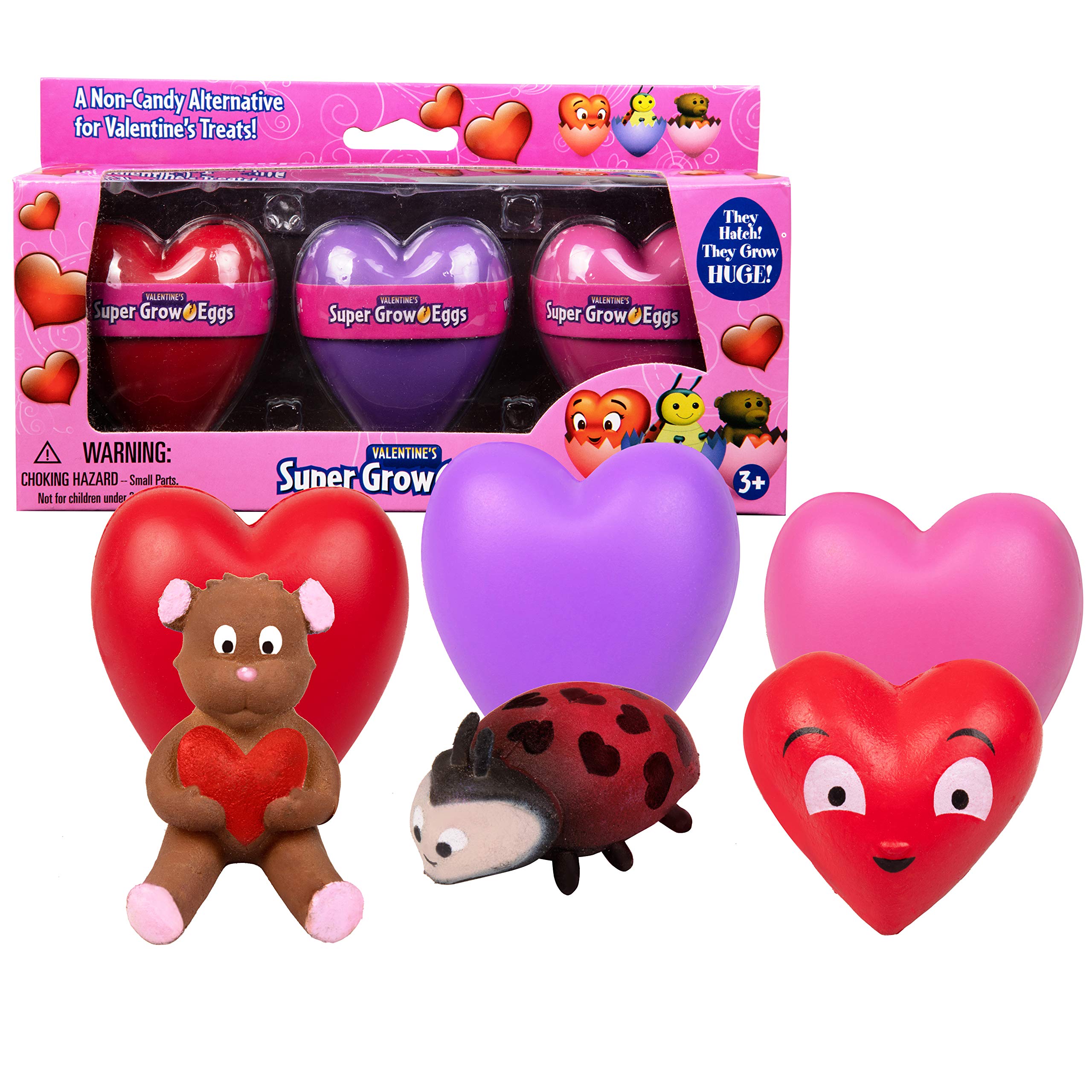 SCS Direct Valentine's Day Super Grow Eggs 3 Pack - Wow! Fun to Hatch Your Own Pets and Watch Them Grow - Great Valentine Gift or Treat for Kids, Mom, or Loved Ones - Teddy Bear, Heart and Lady Bug