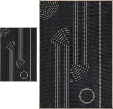 Tangsoo Black Geometry Easy Jute Rug,2x3 and 4x6 Non Slip Outdoor Area Rug,Washable Boho Farmhouse Bedroom Floor Carpet for Backyard Dining Room Living Room