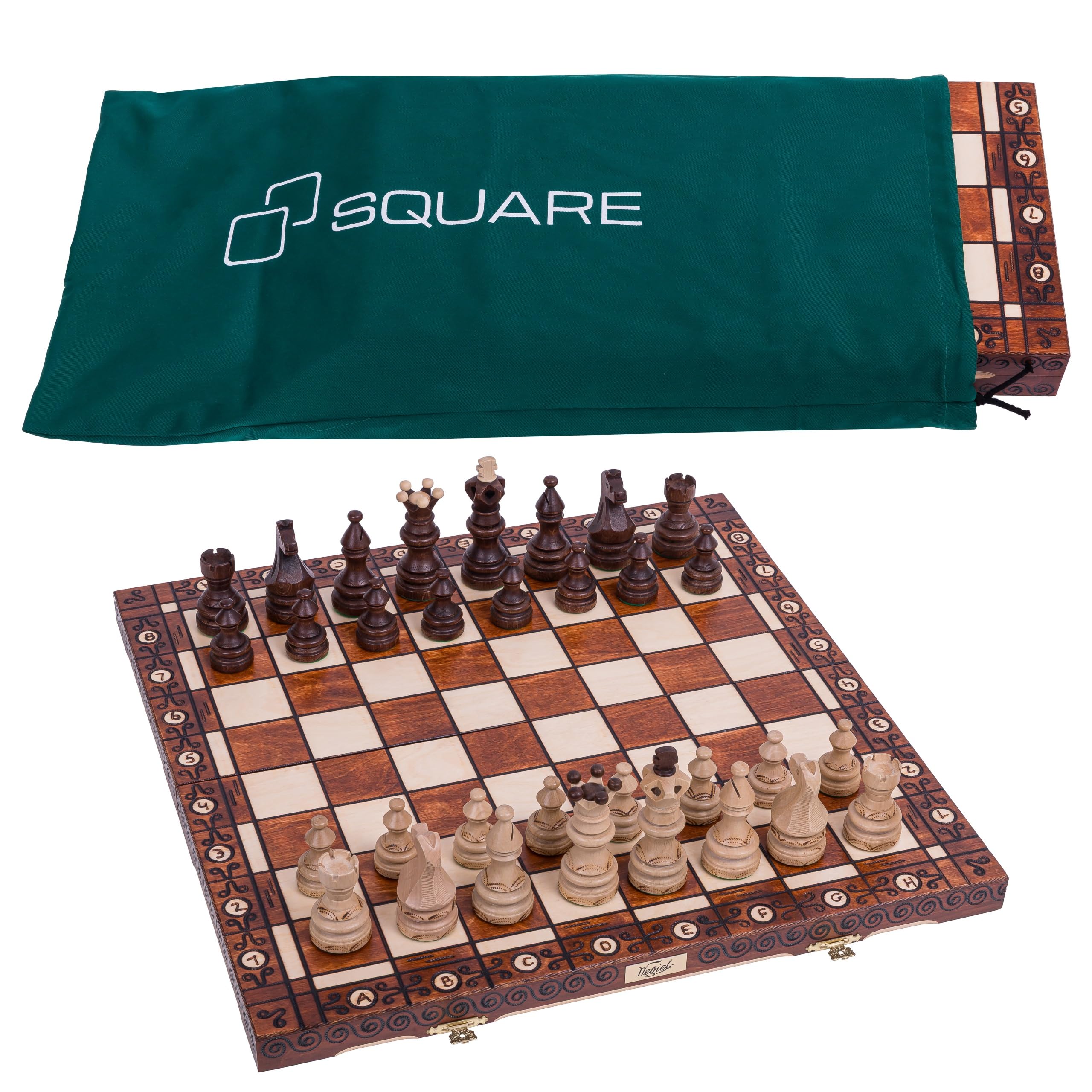 Square - Schachspiel aus Holz Imperator + Futteral - Schachbrett 52 x 52 cm & Schachfiguren Edel aus Holz