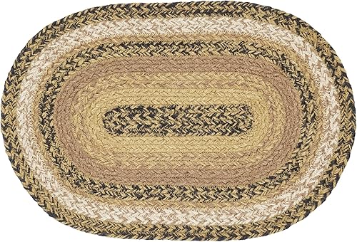 VHC Brands Kettle Grove, Mantel individual para mesa de comedor, yute trenzado, ovalado, bronceado y negro, 10 x 16 pulgadas