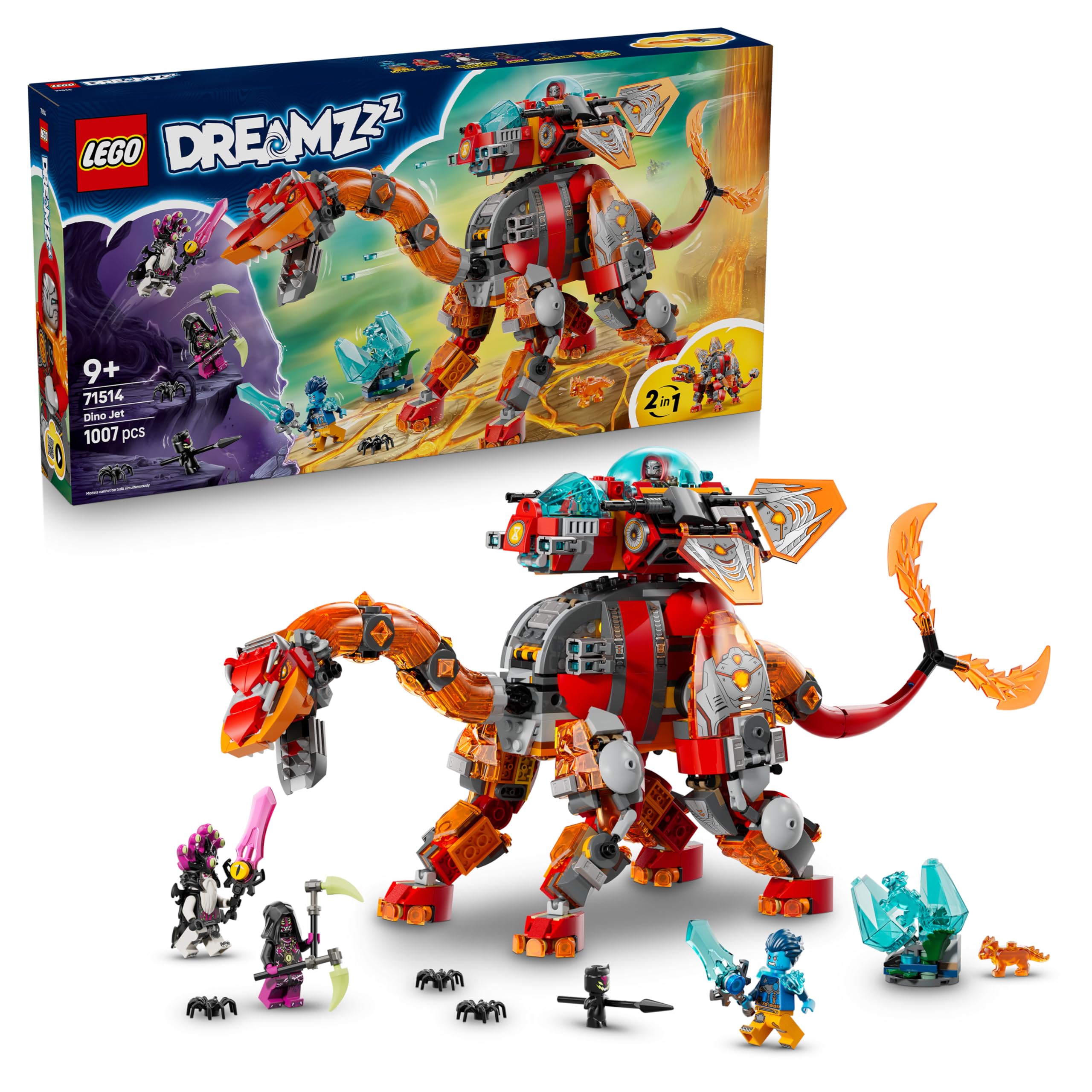 LEGO DREAMZzz 2in1 Dino Jet Toy - Dinosaur Figure Transforms into an Armoured Stegosaurus - incl. 4 Minifigures & 2 Collectible Treasure Creatures - Gift for 9+ Year Old Boys - 71514
