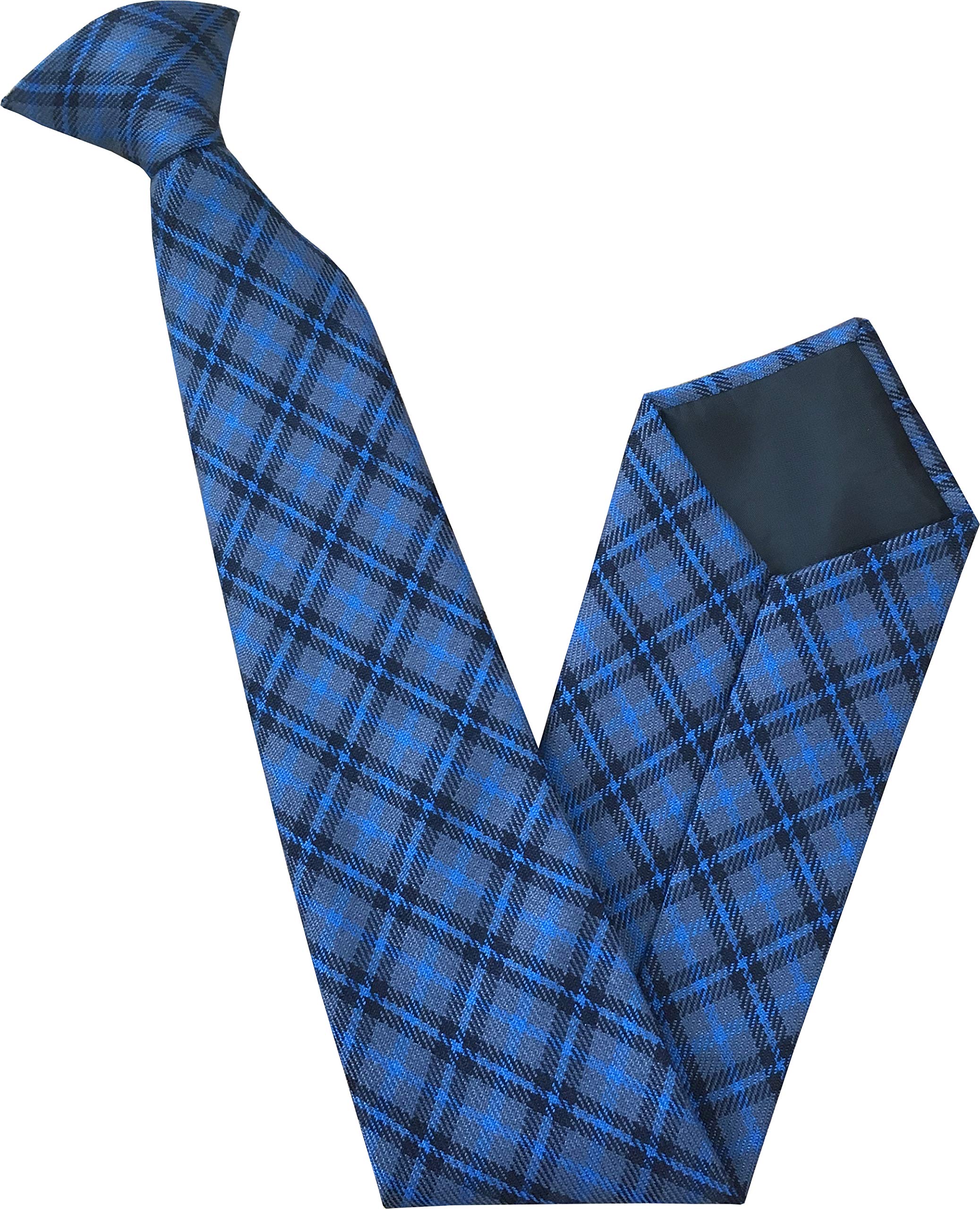 Great British Tie Club Men's Blue, Black, Grey Blue, Black & Grey Tartan Check Clip On Neck Tie