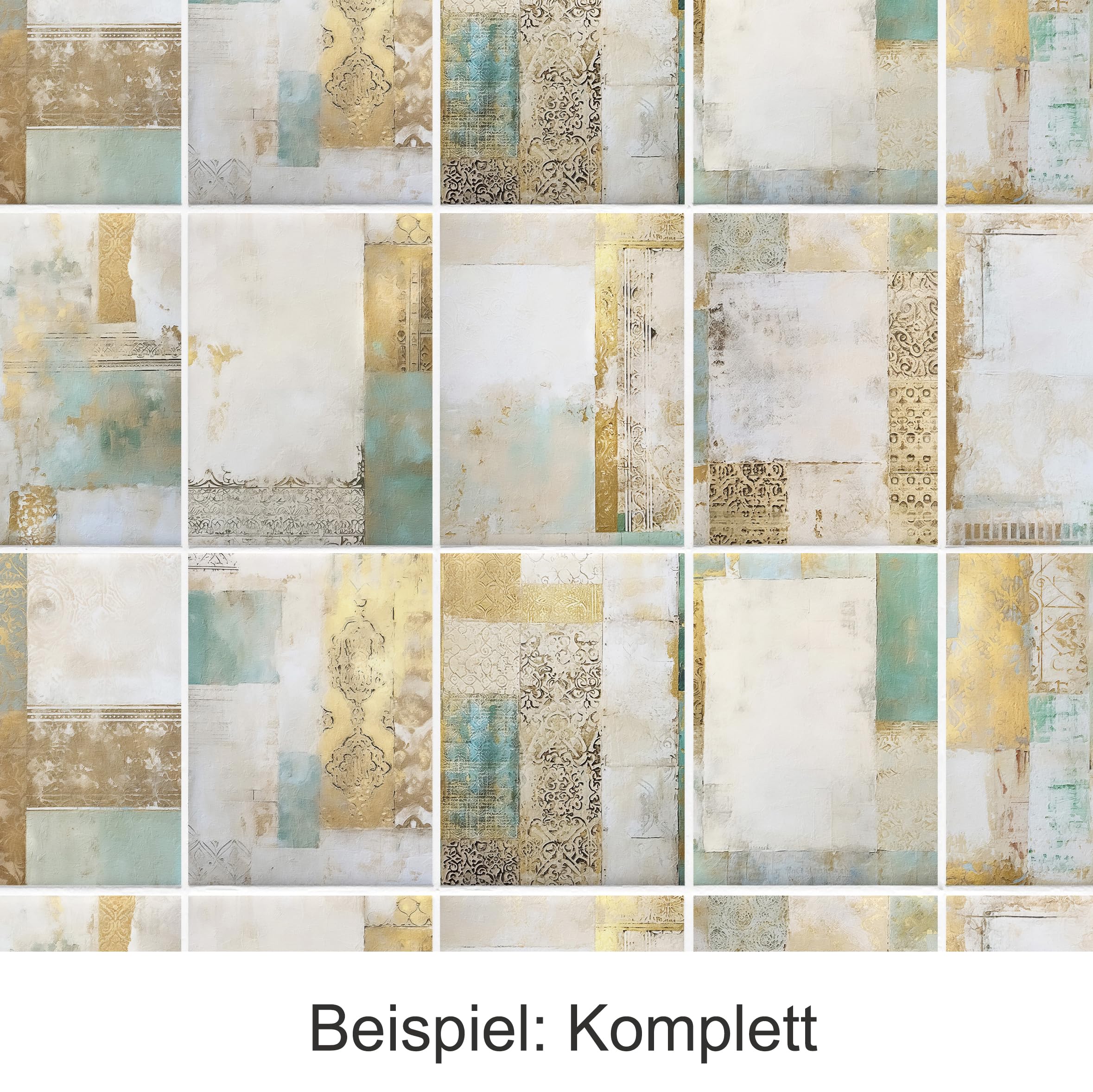 GRAZDesign Fliesenaufkleber Bad & Küche Textur Gold Türkis Klebefliesen selbstklebend - 20x25cm / 30 Stück