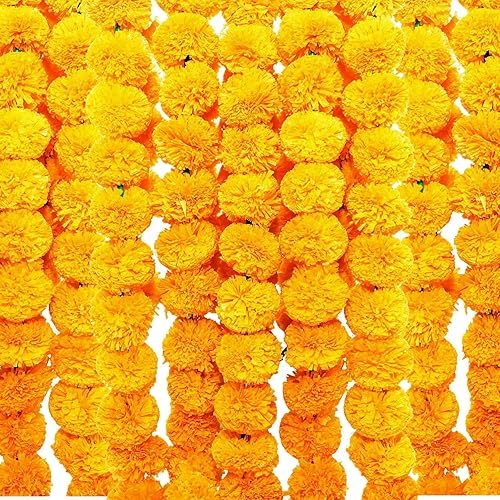 Miniatura 2 de Flores artificiales de plástico guirnaldas de caléndula para decoración (amarillo) - Paquete de 5