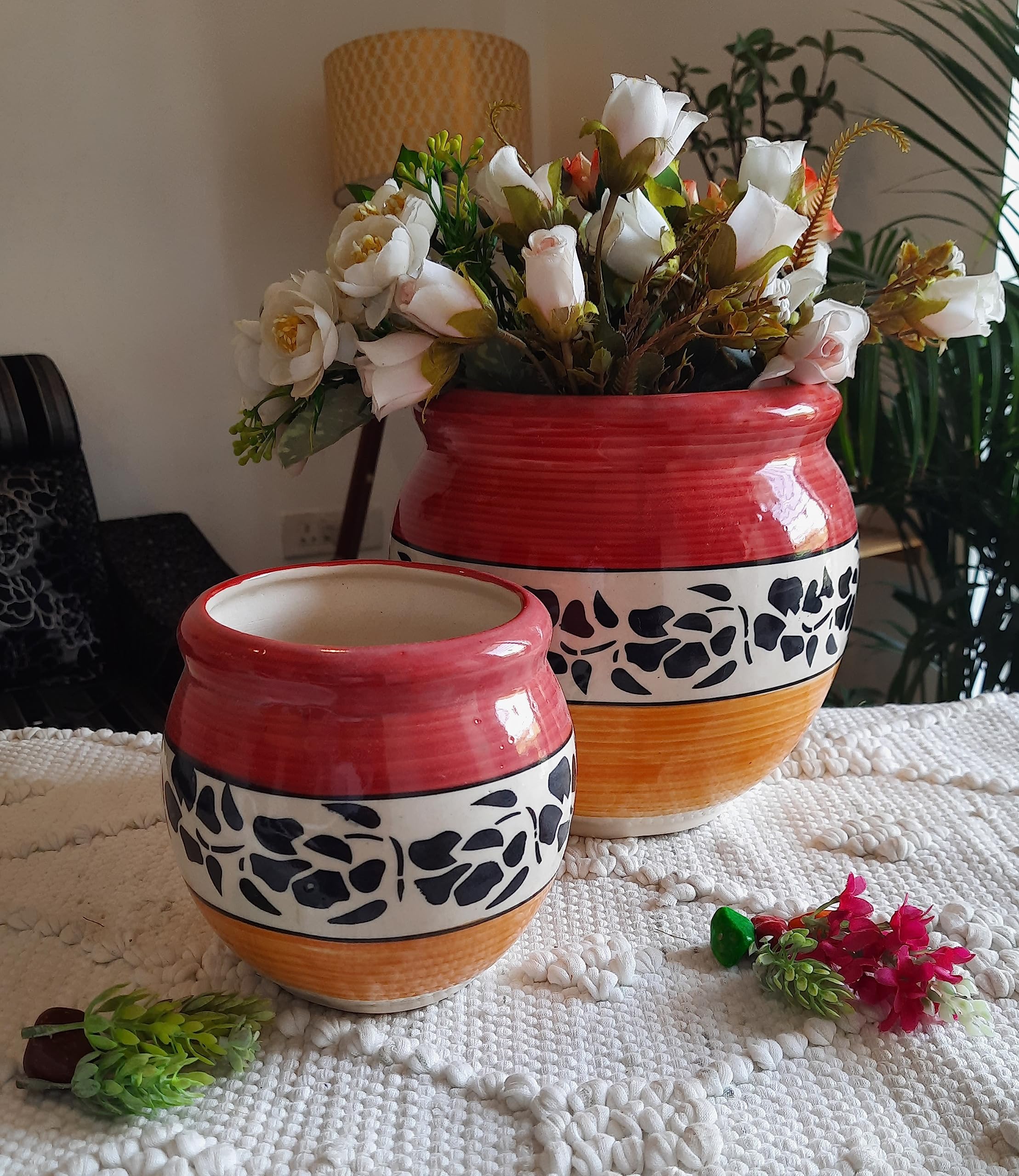 Niyara Multicolor Designer Handmade Handi Combo Ceramic planters Pot for Indoor Outdoor Home,Garden Office Decor Balcony Flower Size- 20 cm and 15 cm (Mughal) (B08XP8415Q) Amazon Price History, Amazon Price Tracker