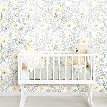 RoomMates RMK11905WP Clara Jean Yellow and Green April Showers Peel and Stick Wallpaper
