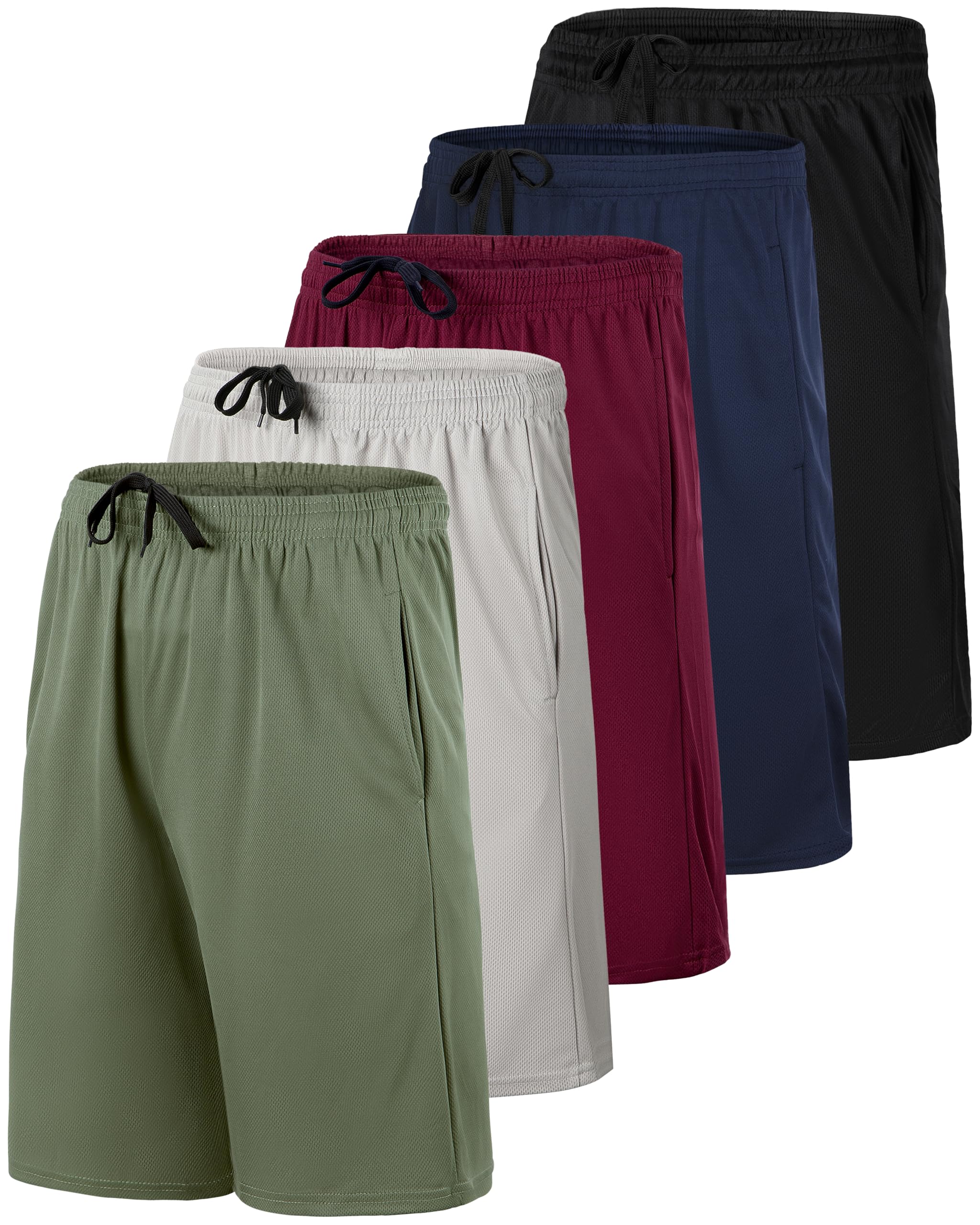 Real Essentials 5 Pack: Men’s 9" Mesh Shorts – Athletic Gym, Workout, Basketball, Running, Casual Lounge Activewear Pockets