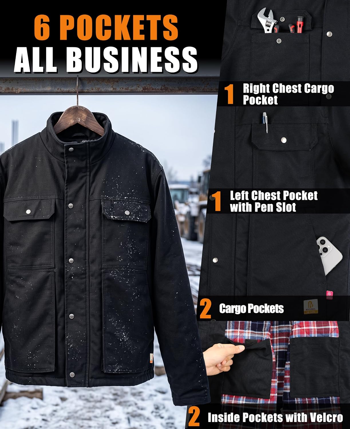 BOCOMAL FR Jackets Insulated Fire Resistant Canvas Coat CAT4 Winter Outwear