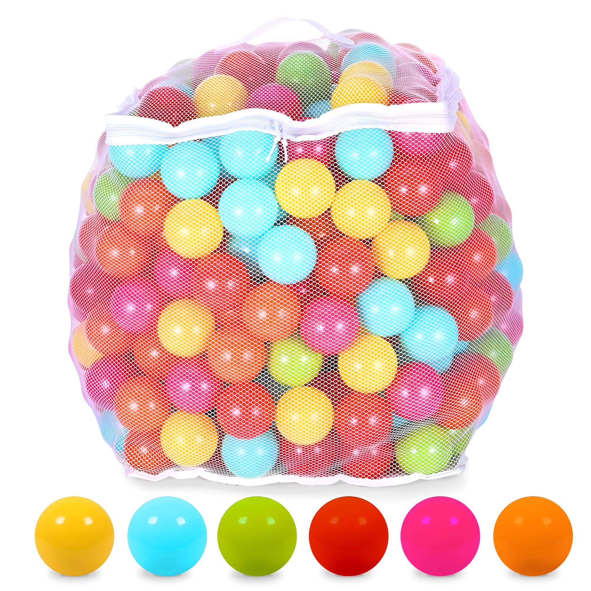 BalanceFrom 2.3-Inch Phthalate Free BPA Free Non-Toxic Crush Proof Play Balls Pit Balls- 6 Bright Colors in Reusable and Durable Storage Mesh Bag with Zipper