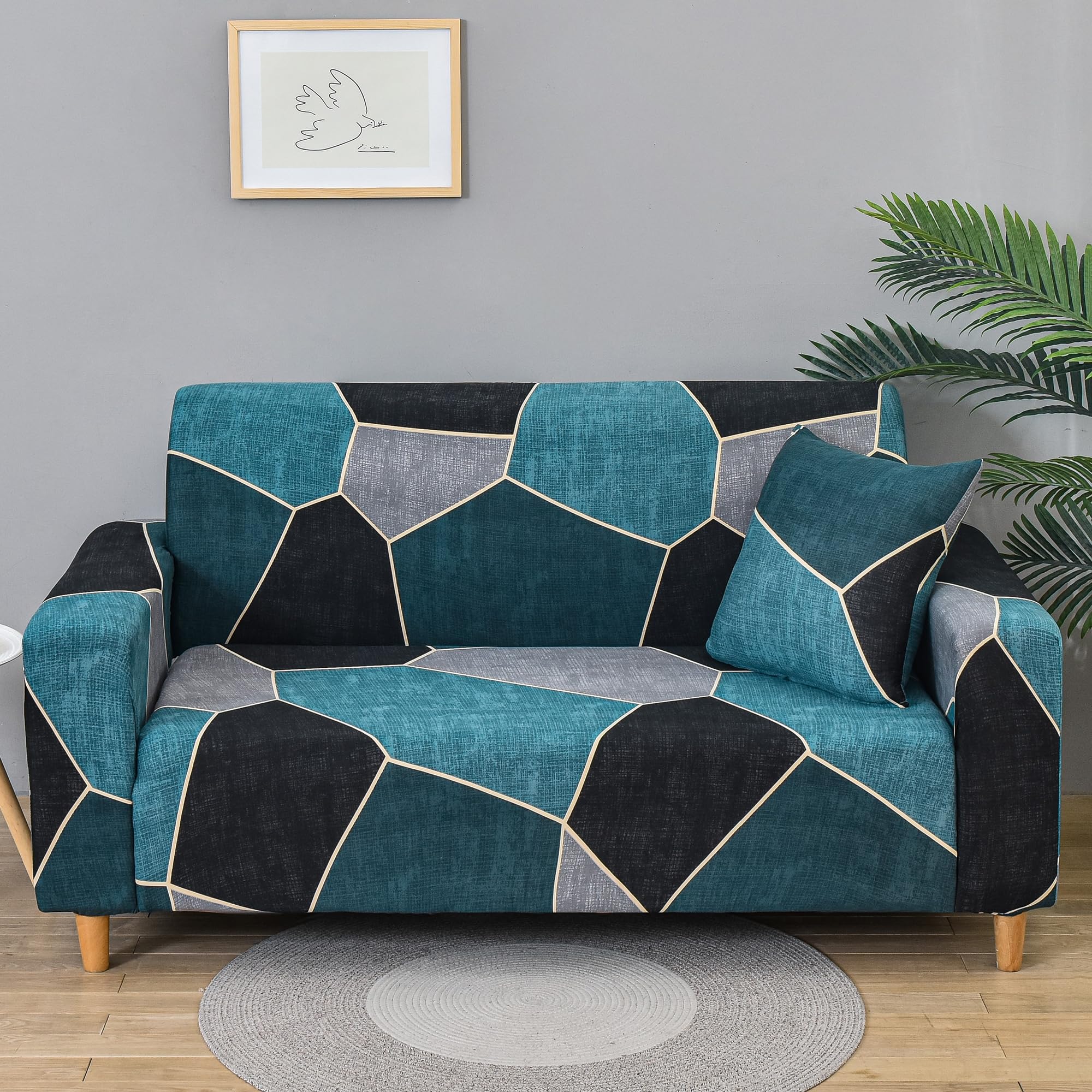 Story@Home Sofa Cover - 2 Seater, Orange & Beige -11