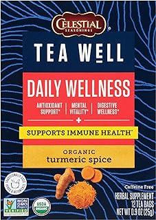 Celestial Seasonings TeaWell Herbal Tea, Daily Wellness, Organic Turmeric Spice, 12 Count