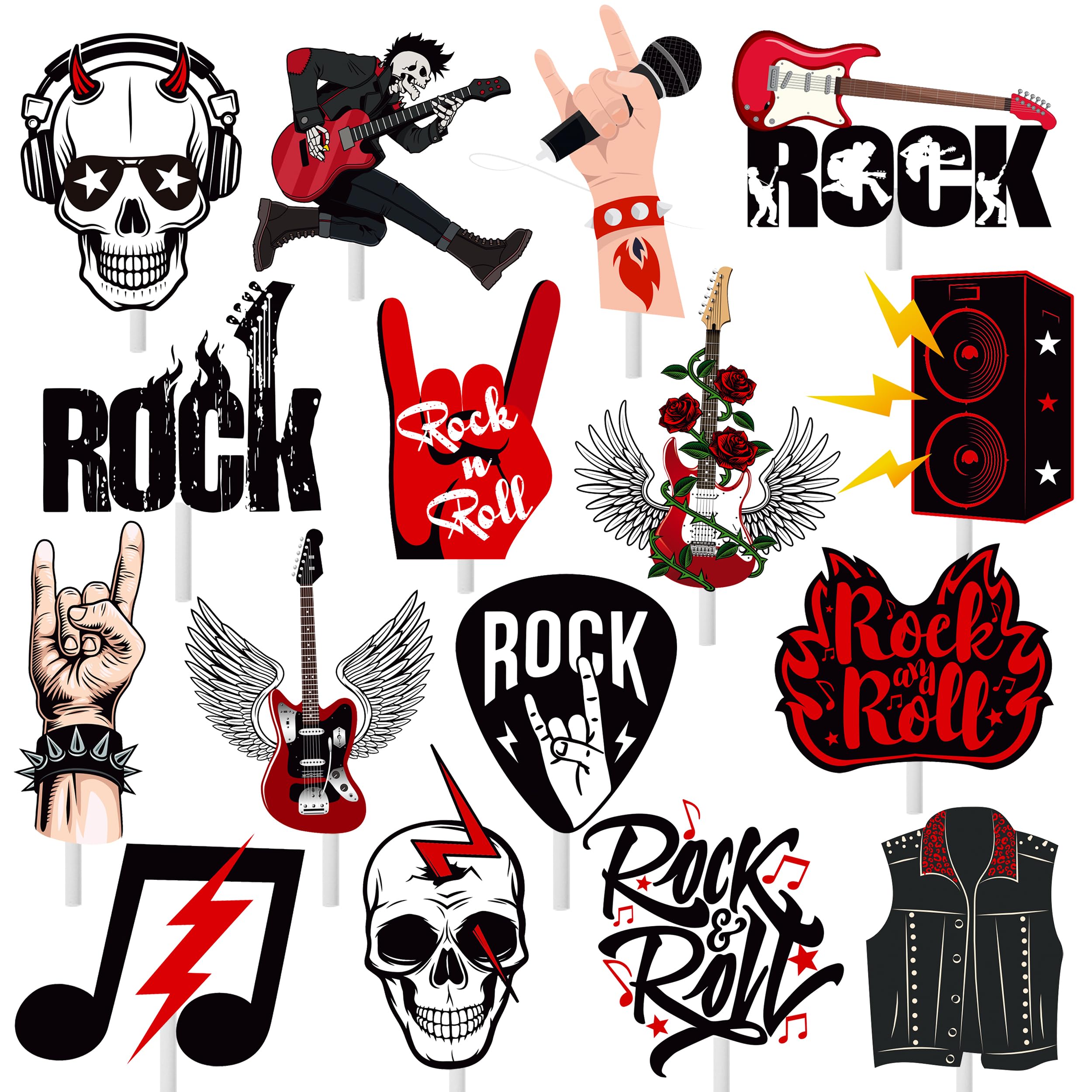 36Pcs Rock and Roll Party Cupcake Toppers Rock Music Cupcake Topper Rockstar Birthday Cake Picks Rock Guitar Party Decorations for Muscial Theme Baby Shower Supplies